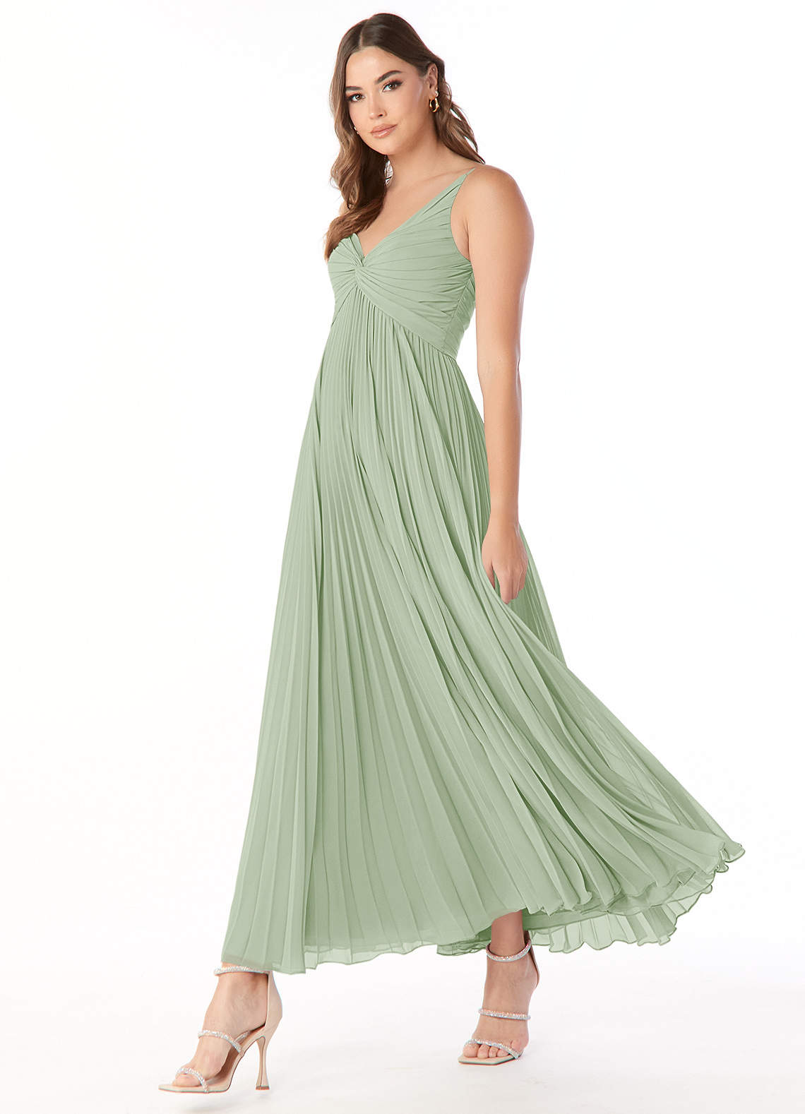 Azazie Raychelle Bridesmaid Dresses Dusty Sage A-Line V-Neck Chiffon Dress image2