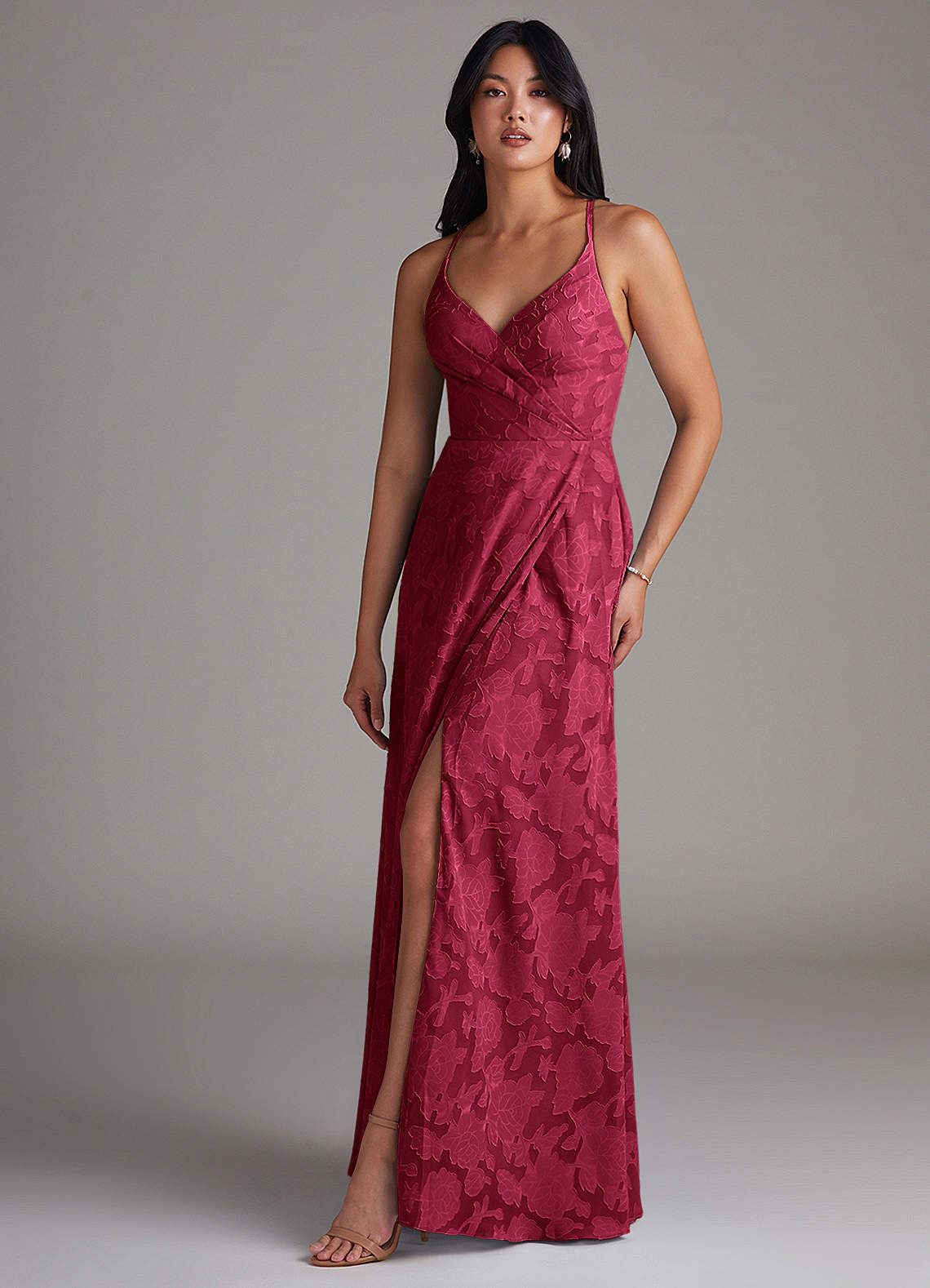 Azazie Davis Brudtärnklänningar Klänning av A-Line i Blommig Utbrändhet Plisserad Bourgogne image1