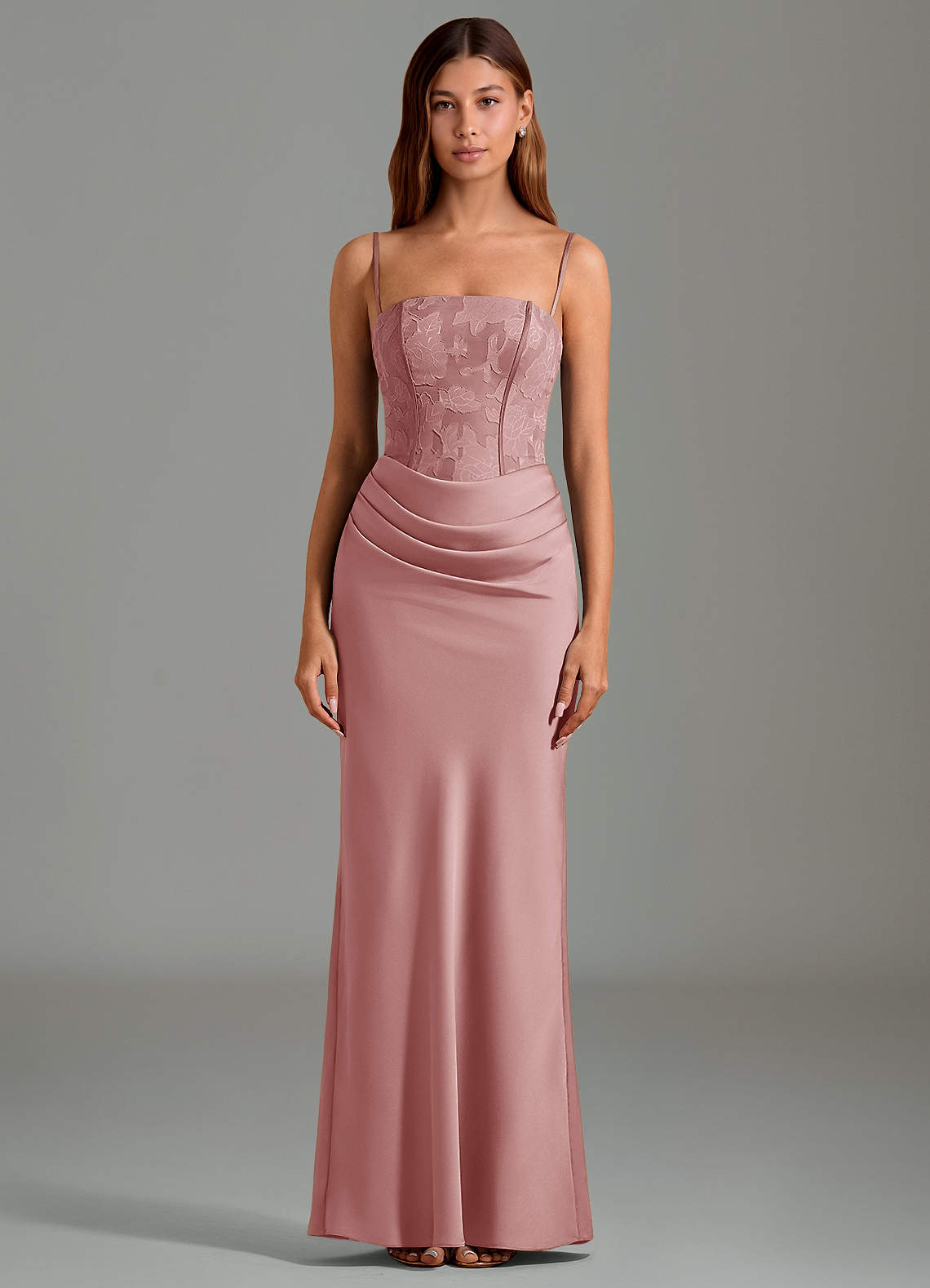 Azazie Emilia Brautjungfernkleider Meerjungfrau-Linie Schulterfrei Stretch-Satin Kleid Altrosa image4