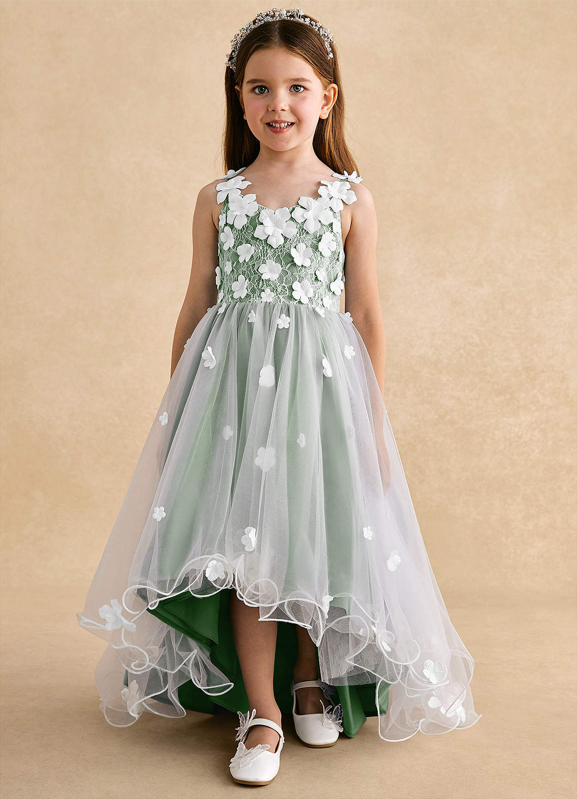 Azazie Celia Matcha A-Line Lace Tulle Dress | Azazie