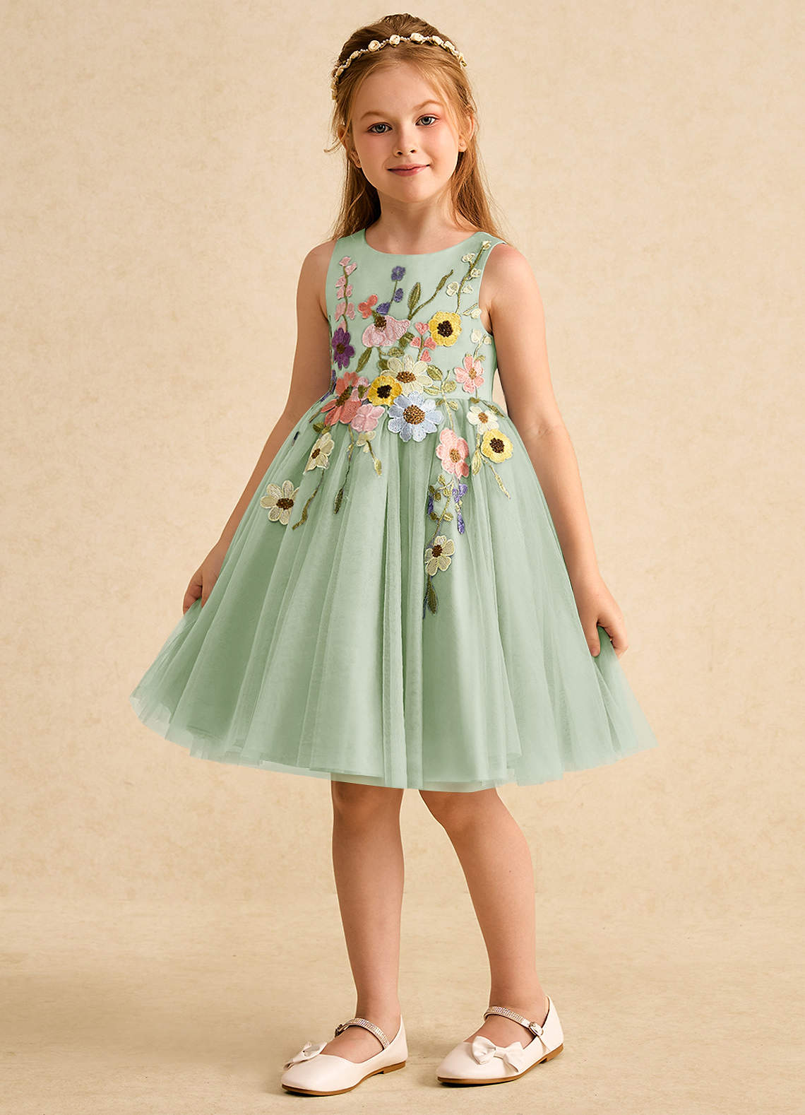 Azazie Prima Flower Girl Dresses Dusty Sage A-Line Bow Tulle Dress image4