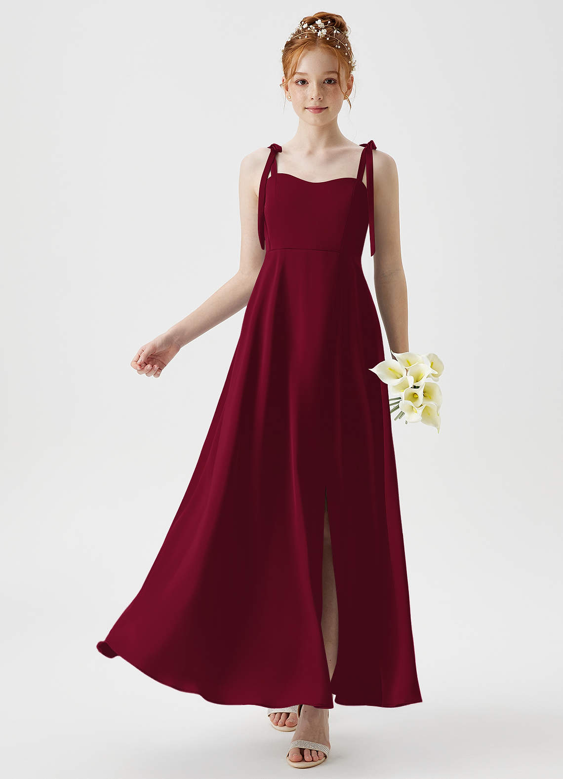 Azazie Rosey Junior Burgundy A-Line Sweetheart Neckline Stretch Satin Dress image1