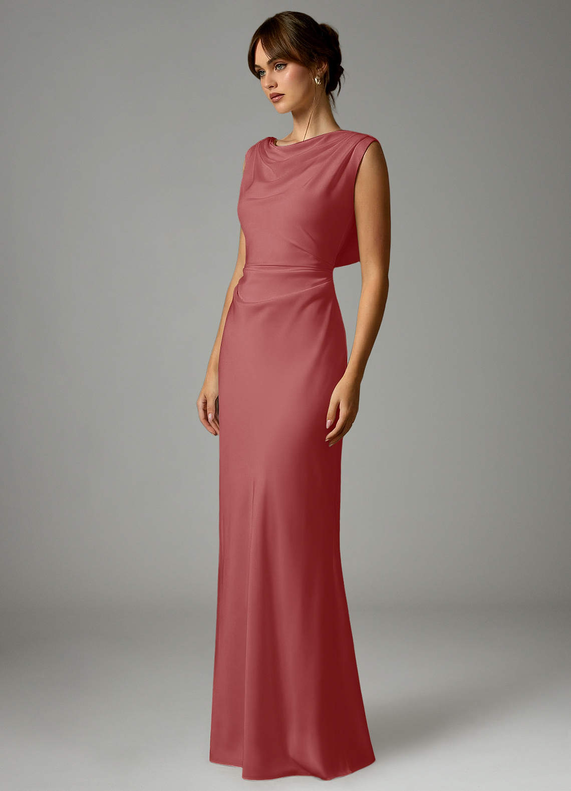 Azazie Kieryn Robes de demoiselle d'honneur Robe Sirène en Satin extensible Plissée Antique Rose image2