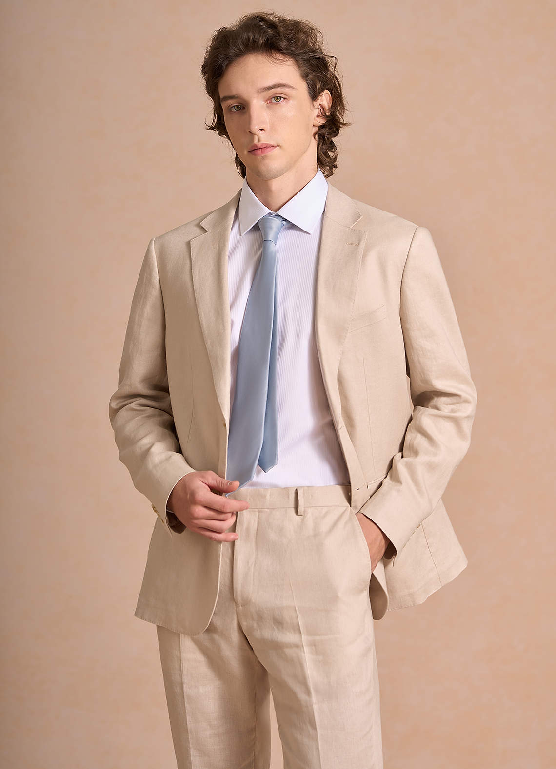 front Harrison Tan 100% Linen Suit Jacket