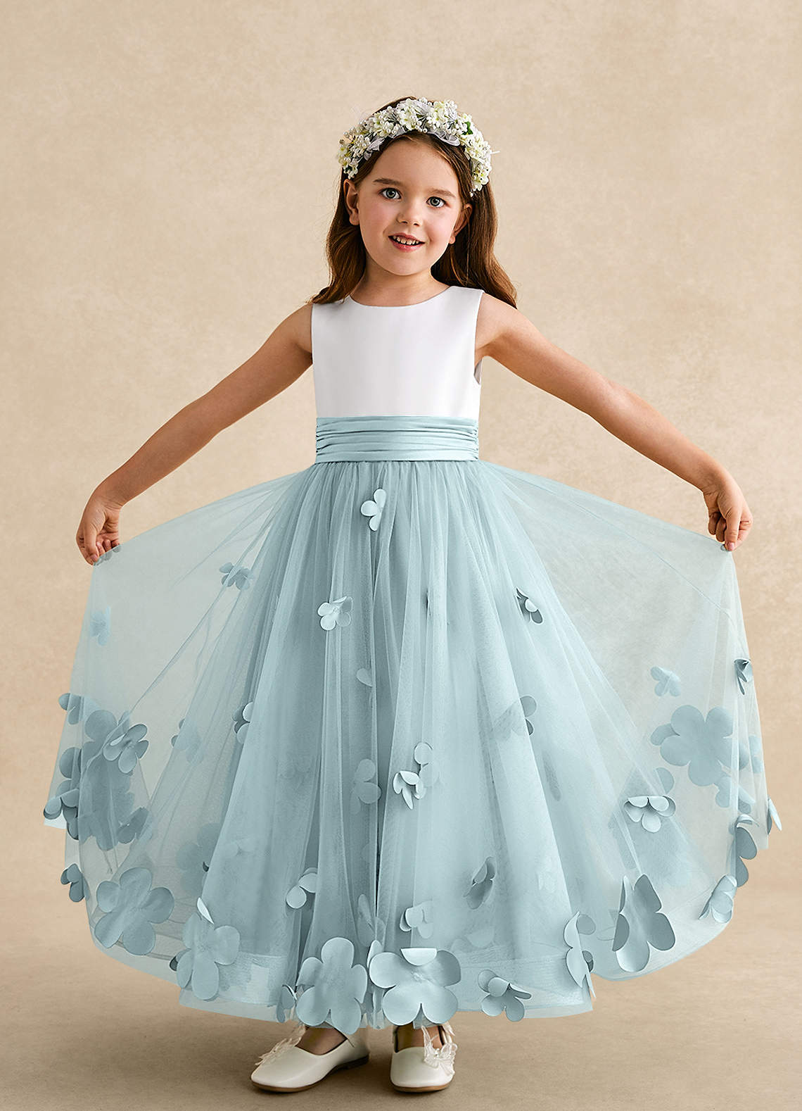 Azazie Vi Flower Girl Dresses Mist A-Line Sleeveless Tulle Dress image4