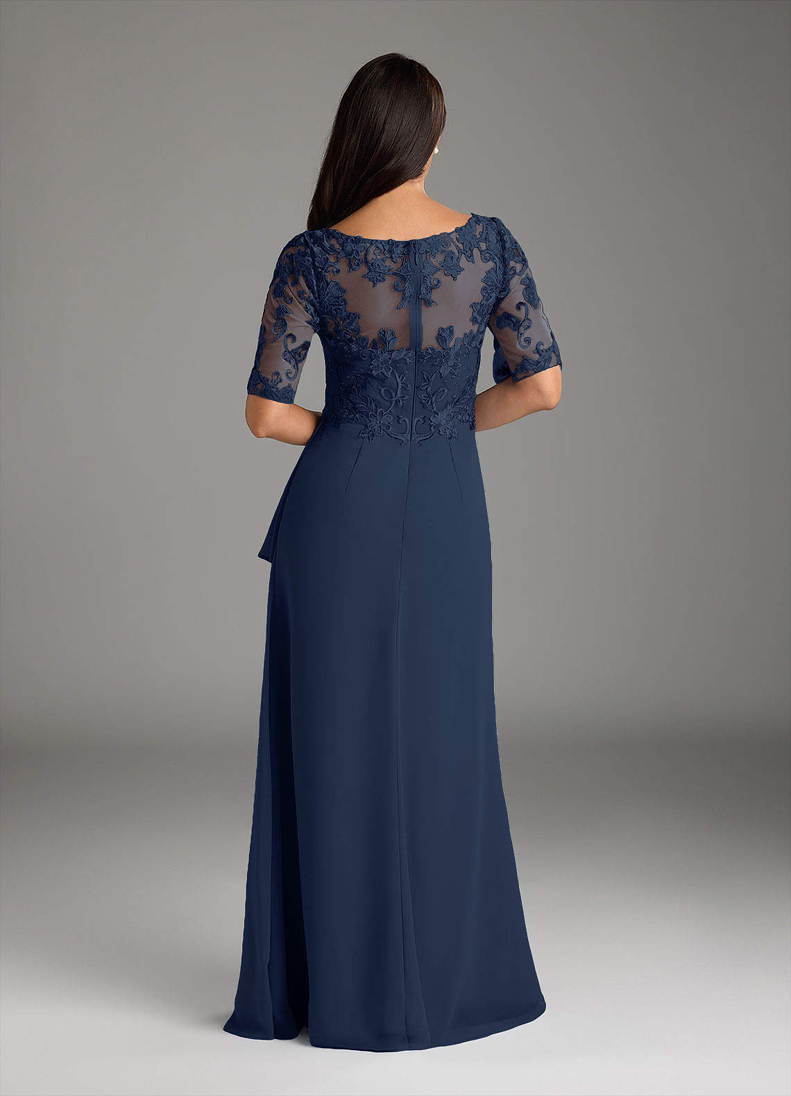 Azazie Amedeus Mother of the Bride Dresses Dark Navy A-Line V-Neck Lace Chiffon Dress image7