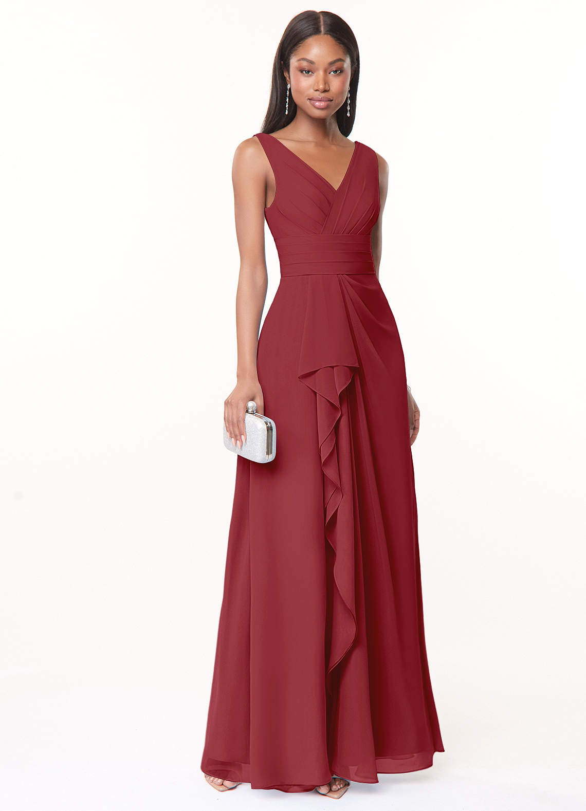 Azazie Julianna Robes de demoiselle d'honneur Robe Trapèze en Mousseline de soie Grenade image1