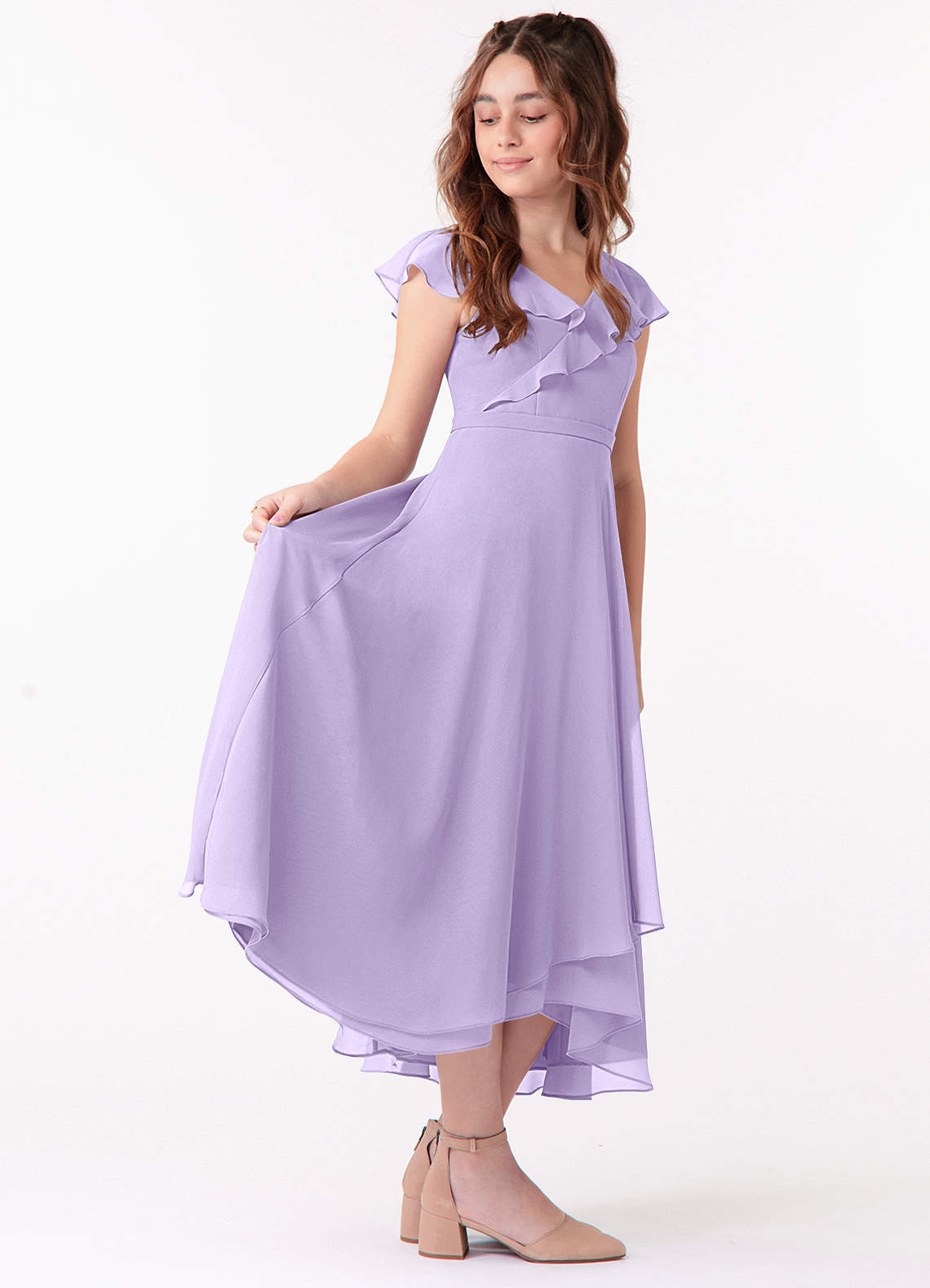 Azazie Posie Junior Lilac A-Line Ruched Chiffon Dress image1
