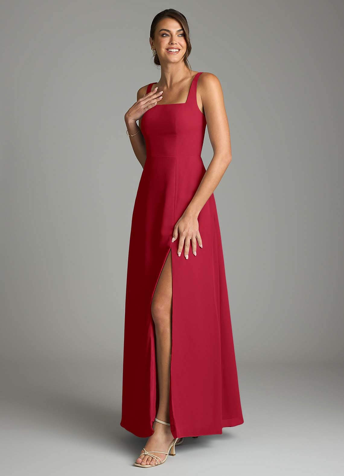 Azazie Debra Bridesmaid Dresses Scarlet A-Line with Pockets Chiffon Convertible Dress image4
