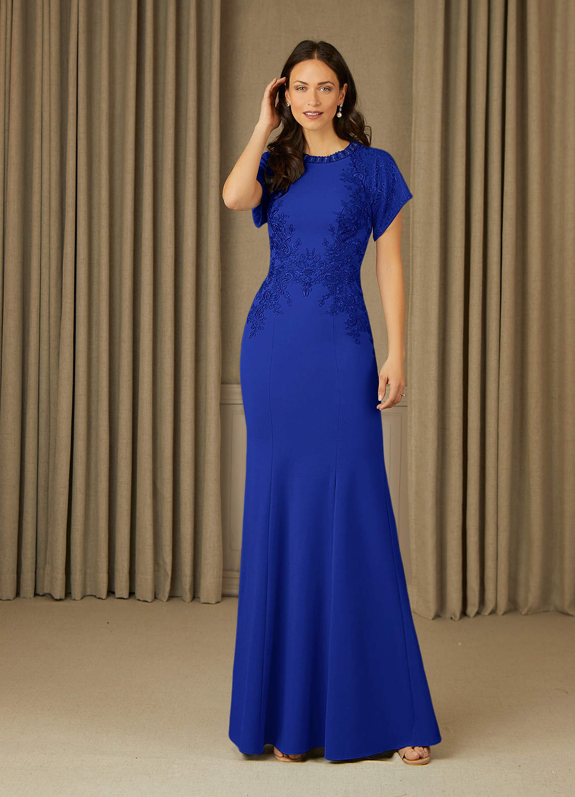 Azazie Adonna Robe Sirène en Dentelle Bleu Roi Azazie