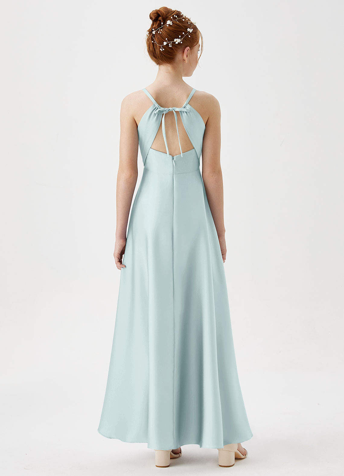 Azazie Avelina Junior Vestido de Neblina de Satén Elástico de Corte en A con Plisado image5