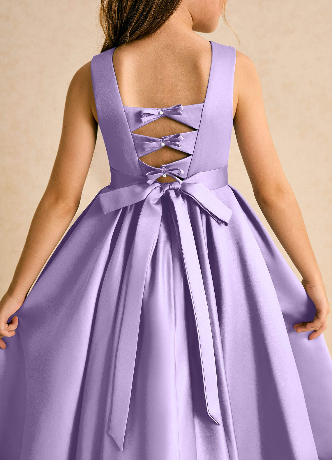Azazie Junebuj vestidos de niña de las flores Vestido de Lila de Satin Mate de Princesa con Plisado image6