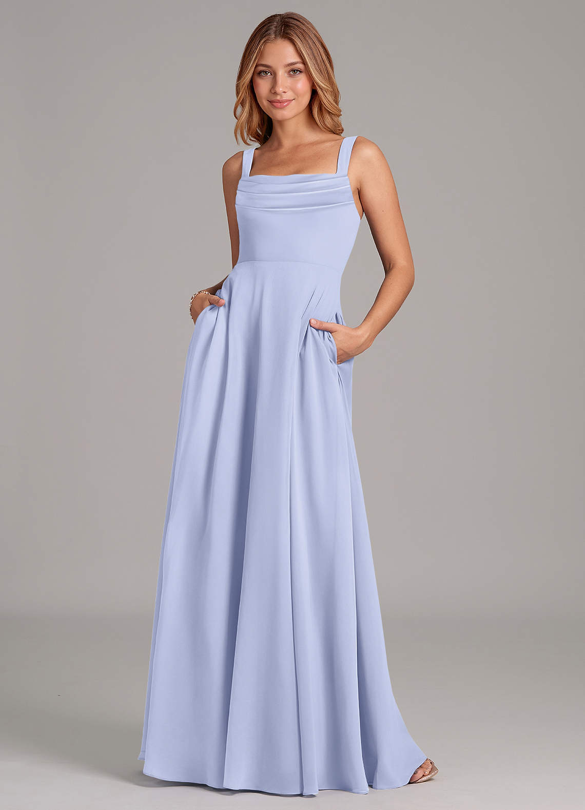 soft lavender bridesmaid dresses White Simple Wedding Dress A-Line V-Neck Long Sleeves Natural Waist Ch —  Bridelily main image 0