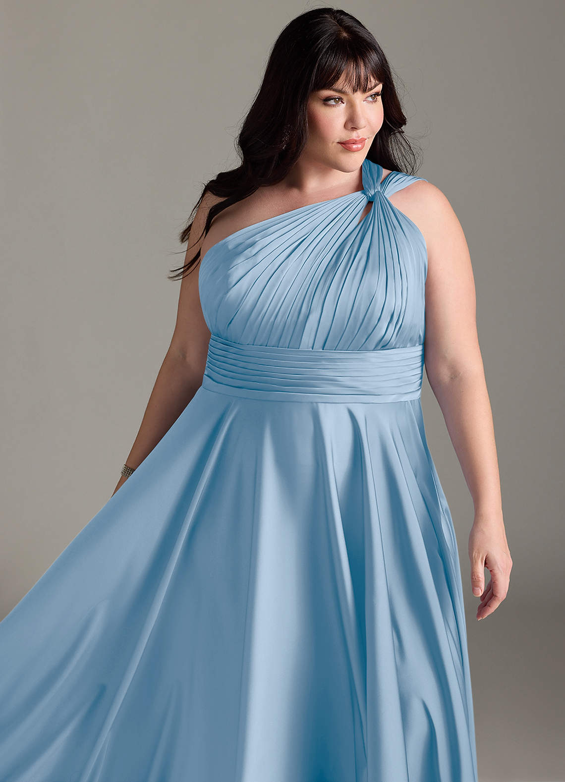 Azazie Charlize Bridesmaid Dresses Powder Blue A-Line One Shoulder Stretch Satin Dress image14