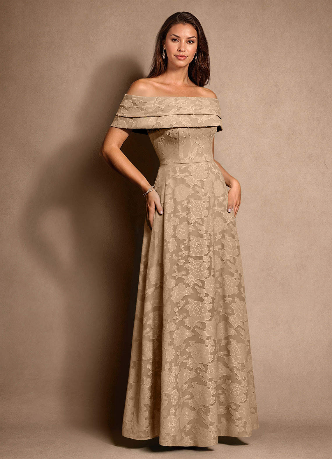 Azazie New Britain Mother of the Bride Dresses Champagne A-Line Pleated Floral Burnout Dress image1