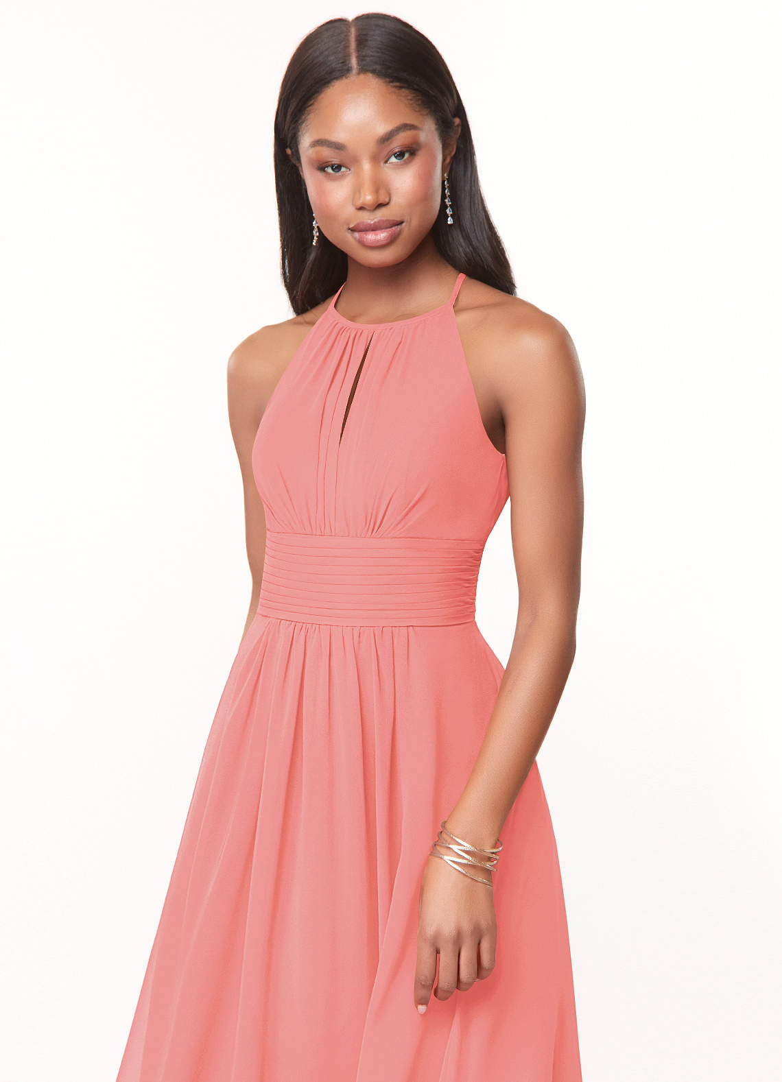 Azazie Bonnie Coral Chiffon Bridesmaid Dresses | Azazie DE Azazie Bonnie Coral Chiffon Bridesmaid Dresses | Azazie DE