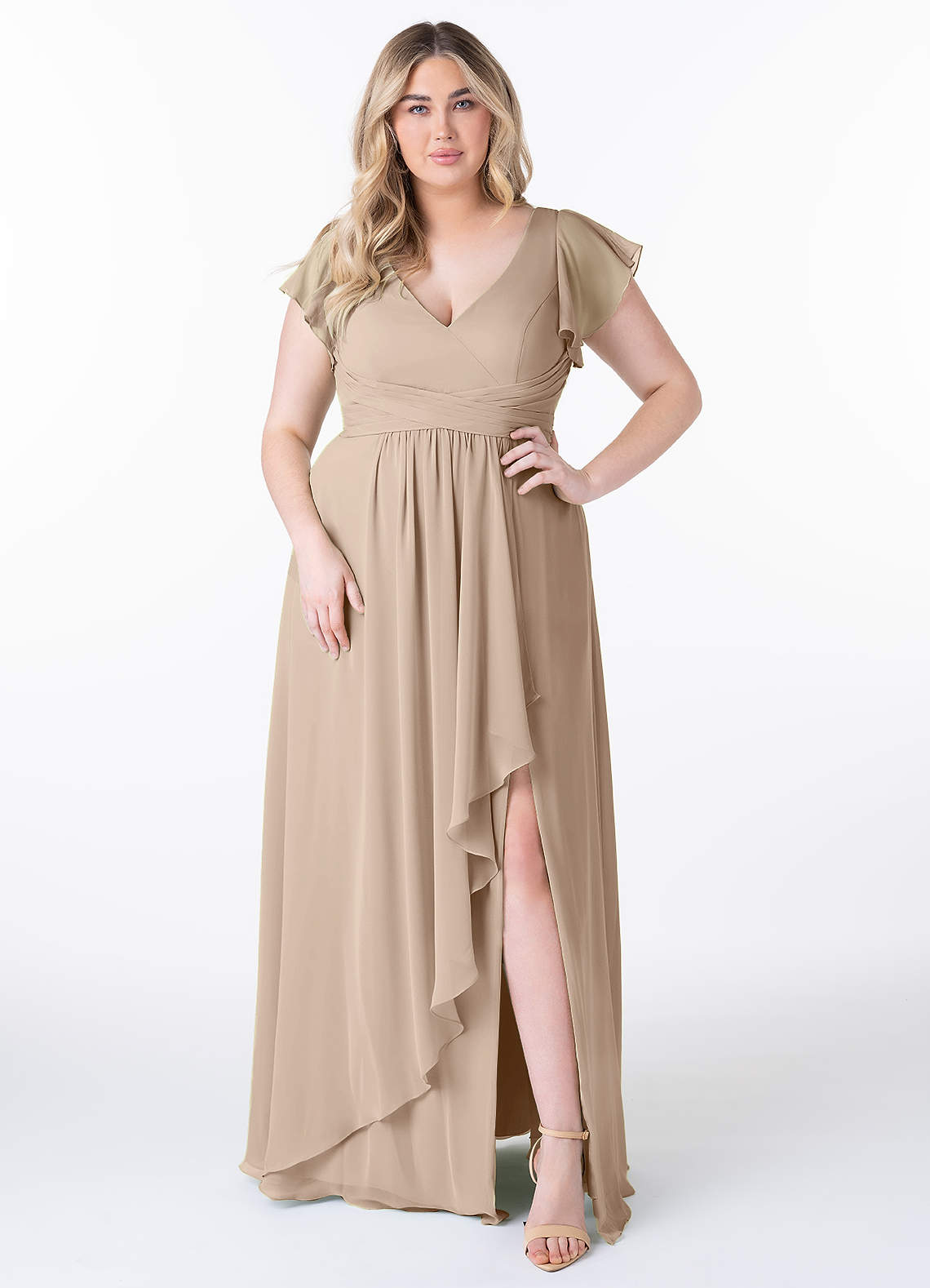 Azazie Omari Bridesmaid Dresses Taupe A-Line Chiffon Dress image1