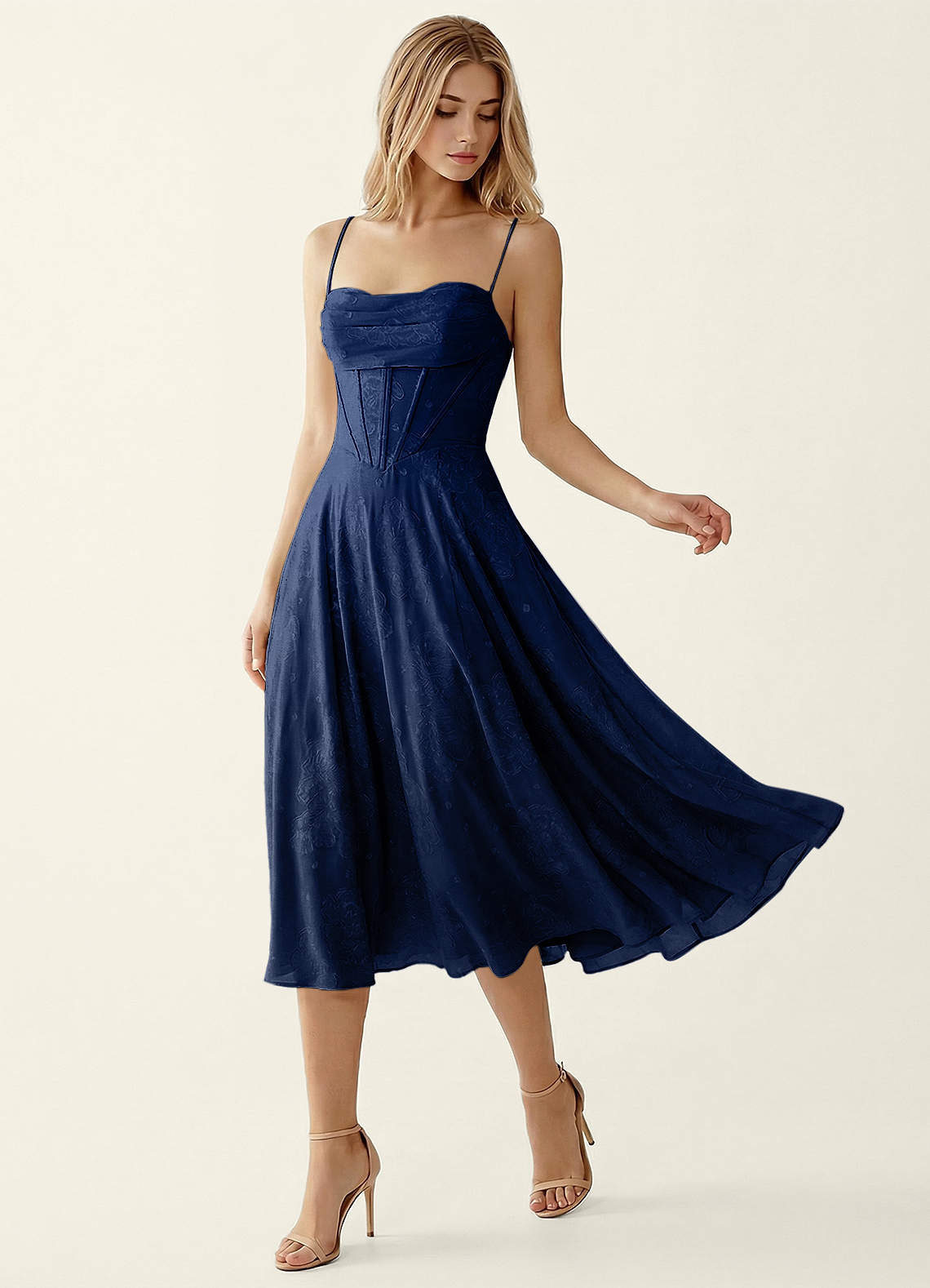 navy blue dress graduation Verena Jacquard Midi A-line Prom and Homecoming Dresses and discounts are available FR46 Sheer Asymmetric Hem Knit Size:15