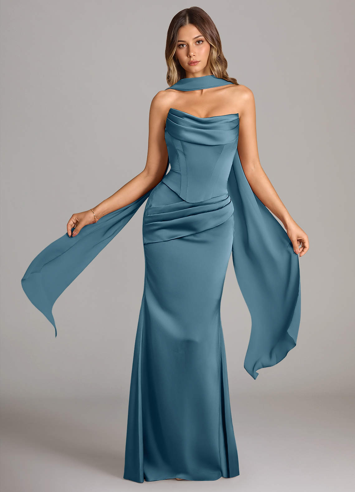 Azazie Sorrel Bridesmaid Dresses Bermuda Mermaid Strapless Stretch Satin Convertible Dress image1