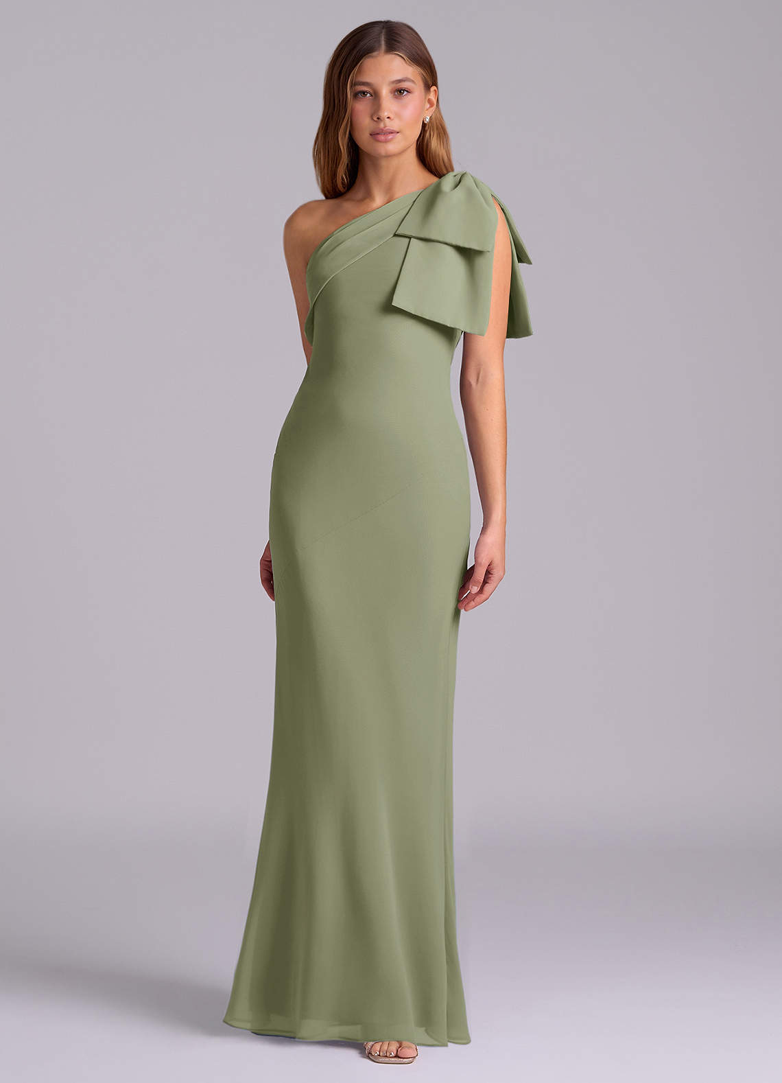 Azazie Yuanna Bridesmaid Dresses Pistachio Mermaid One Shoulder Chiffon Dress image4