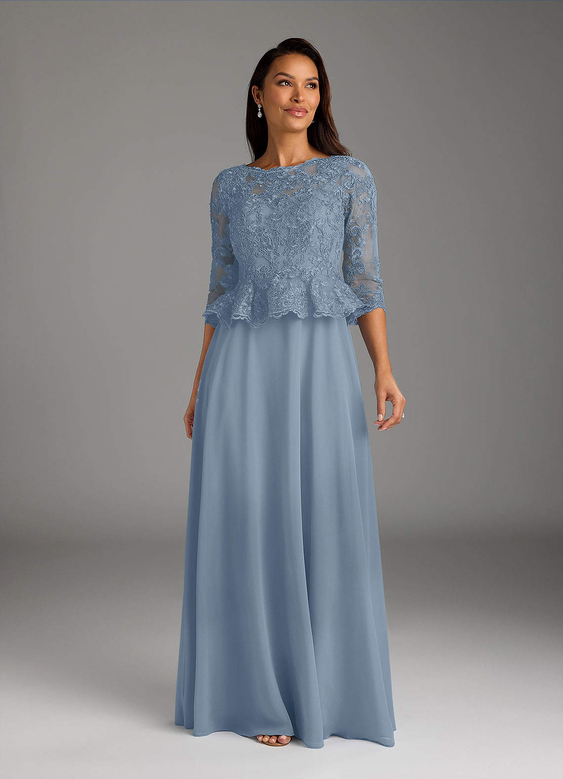 Azazie Averie Mother of the Bride Dresses Dusty Blue A-Line Boatneck Sequins Chiffon Dress image2