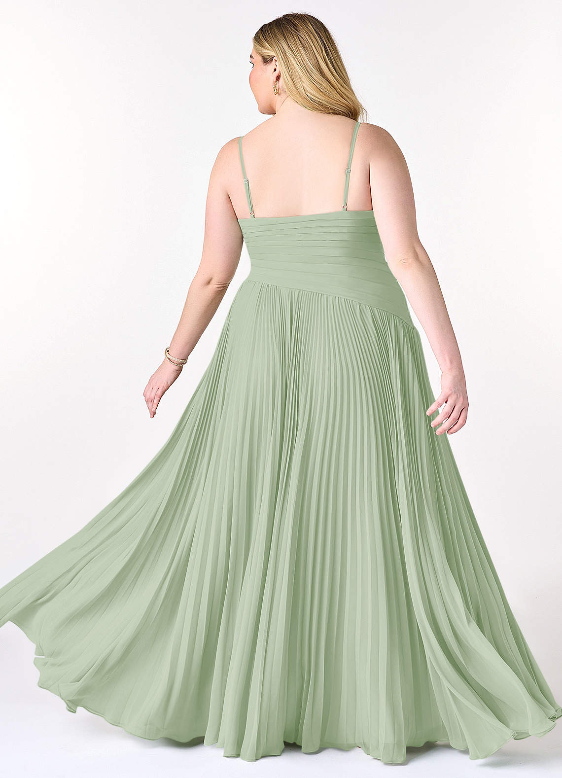 Azazie Vini Probar vestidos en casa Vestido de Matcha de Gasa de Corte en A con Cuello en V Plisado image8