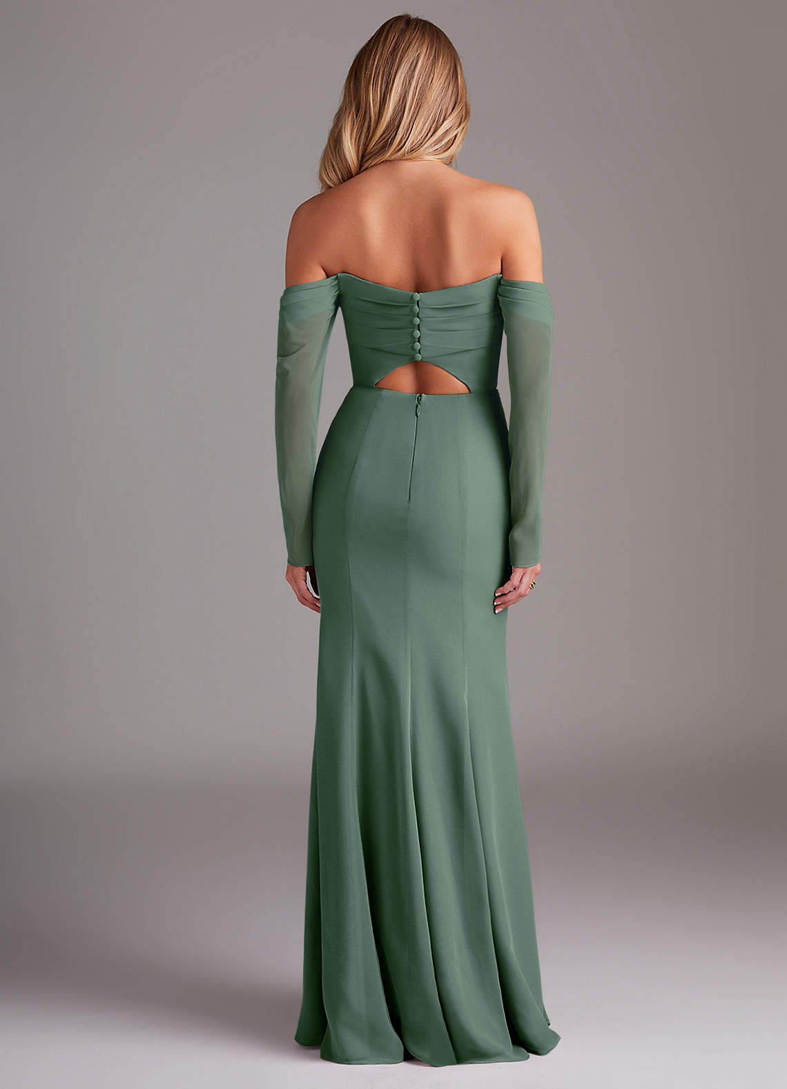 chiffon mermaid bridesmaid dress Cicinia Keyhole Lace Long Bridesmaid Dresses, Peach
