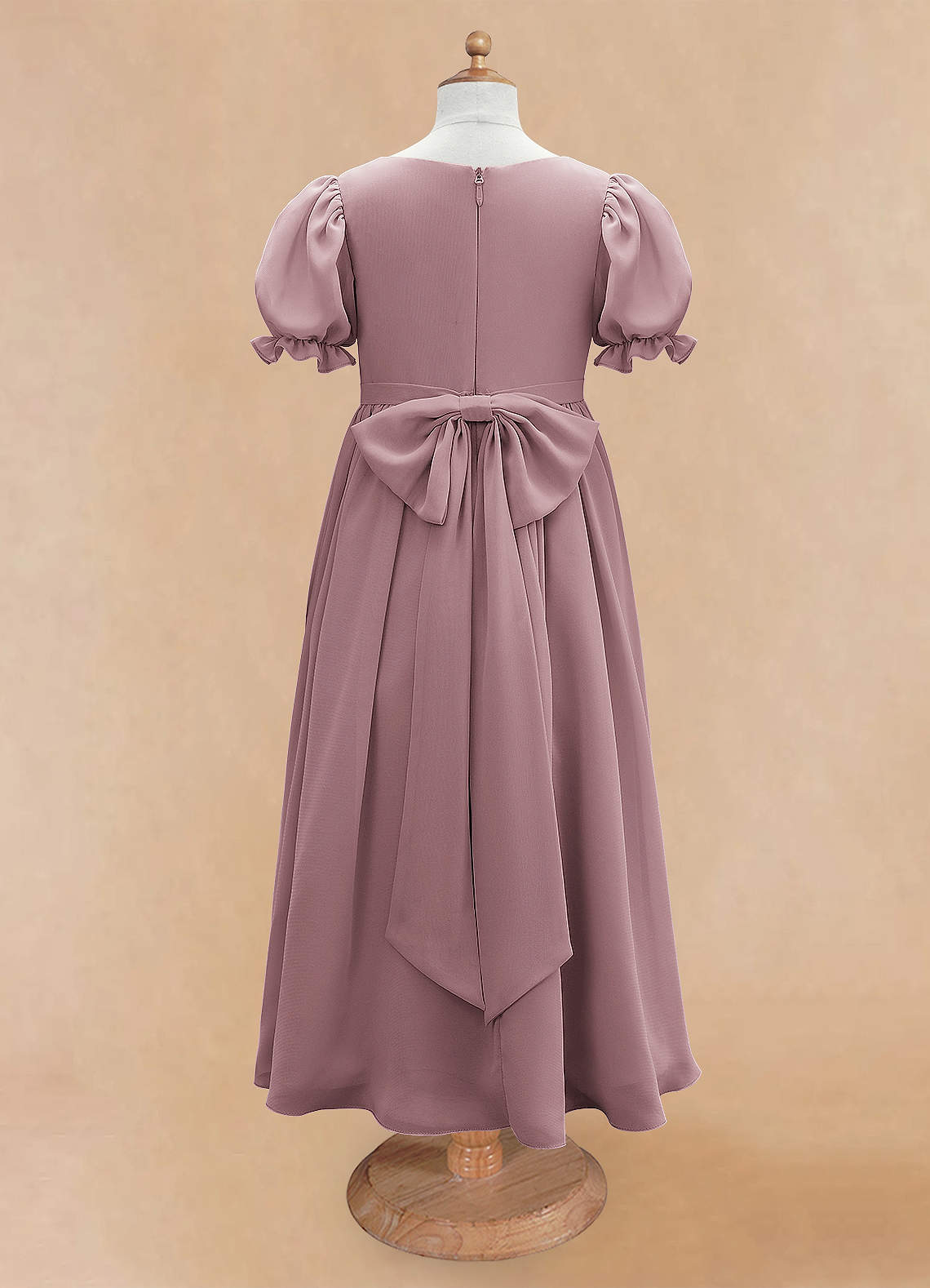 Azazie Joss Flower Girl Dresses Dusty Rose A-Line with Sleeves Chiffon Dress image5