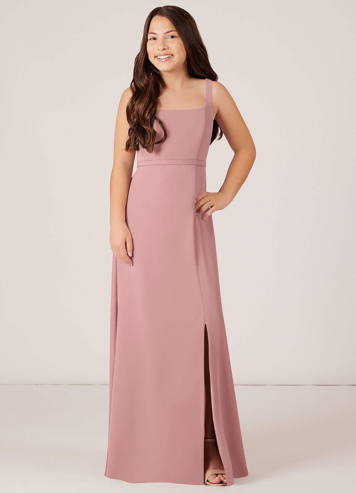 Azazie Renee Junior Dusty Rose A-Line Side Slit Chiffon Dress image1