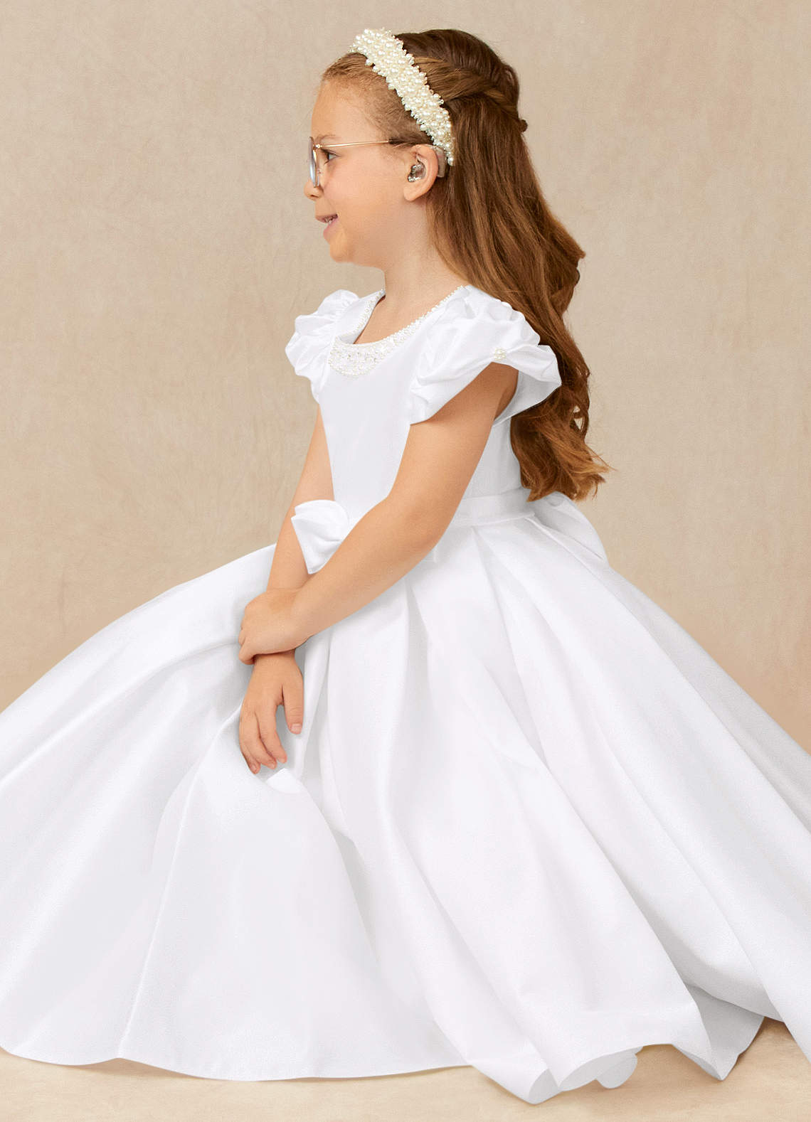 Azazie Ball Gown Scoop Tea Length Matte Satin Flower Girl Dresses White