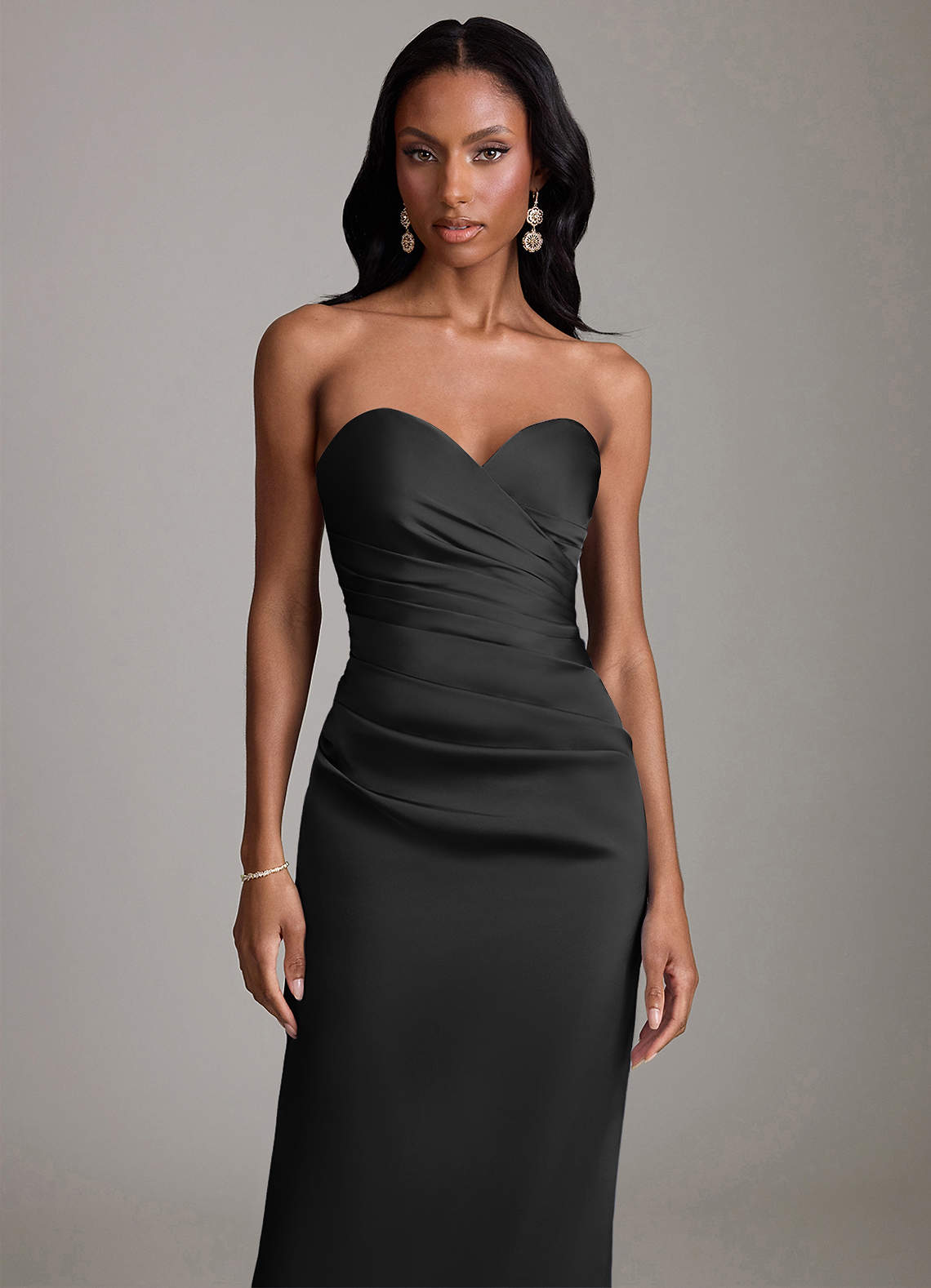 Azazie Sonora Black Stretch Satin Bridesmaid Dresses