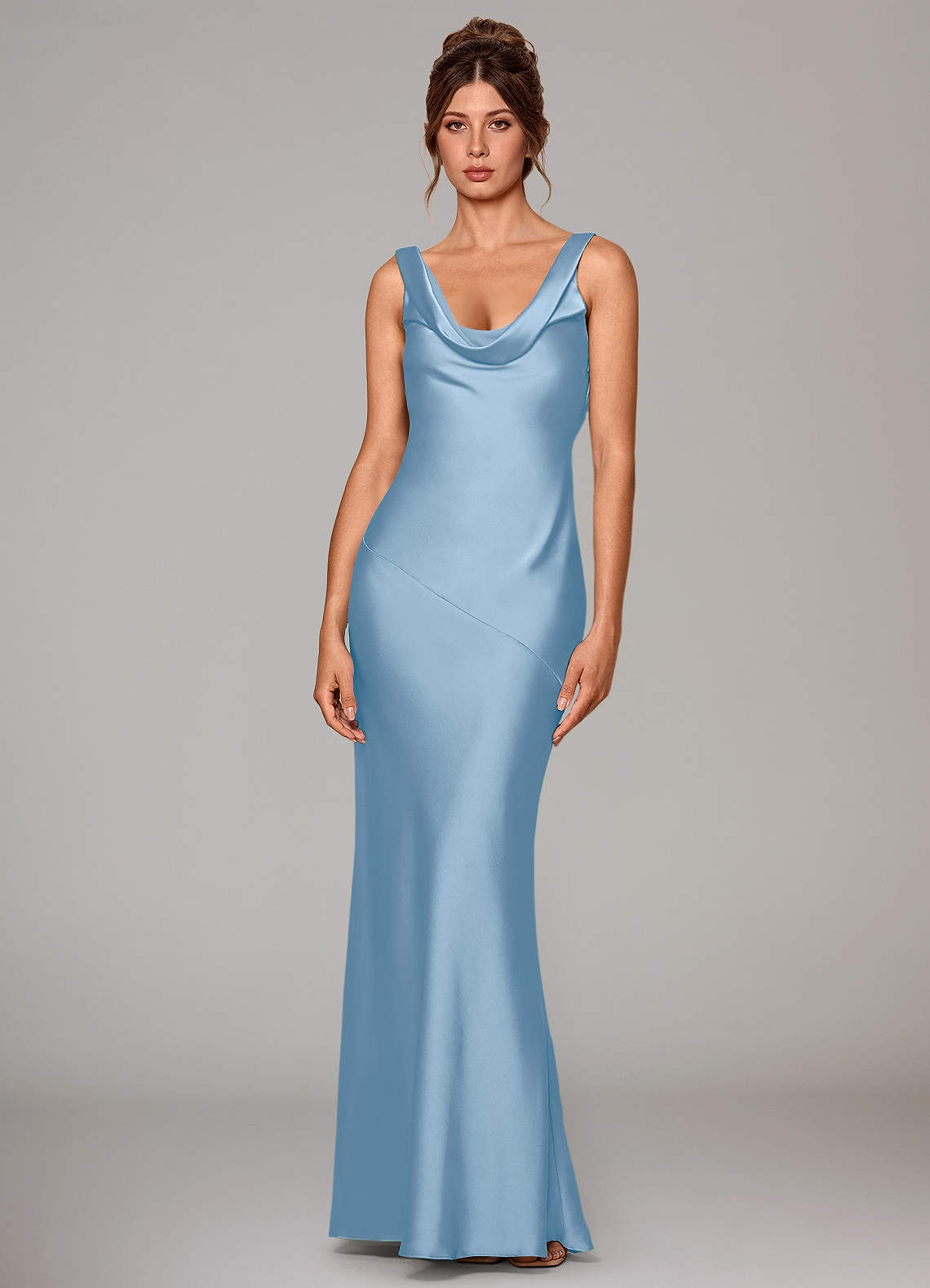 Azazie Rylina Powder Blue Stretch Satin Bridesmaid Dresses | Azazie