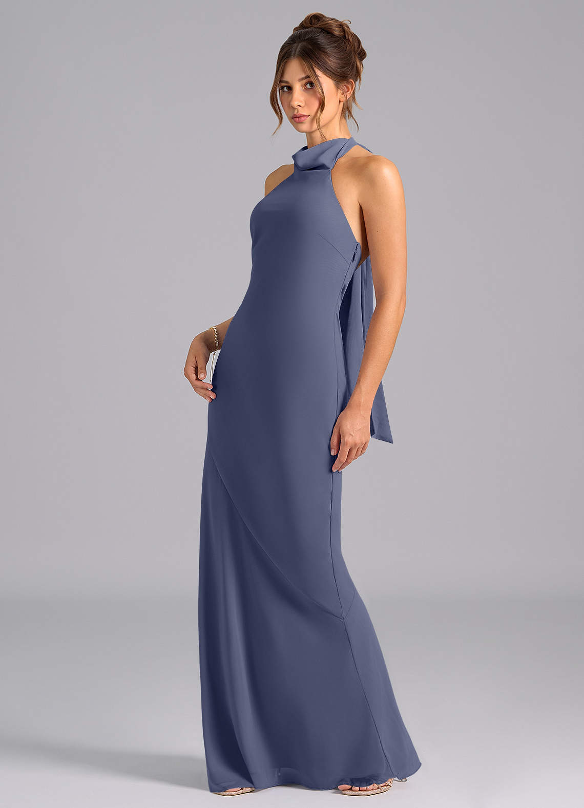Azazie Velli Bridesmaid Dresses Stormy Mermaid Bow Chiffon Dress image1