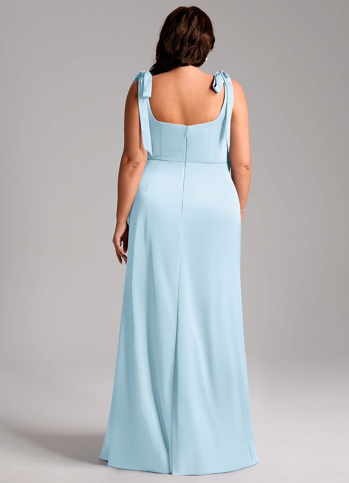 Azazie Frostine Bridesmaid Dresses Sky Blue A-Line Bow Stretch Satin Dress image12