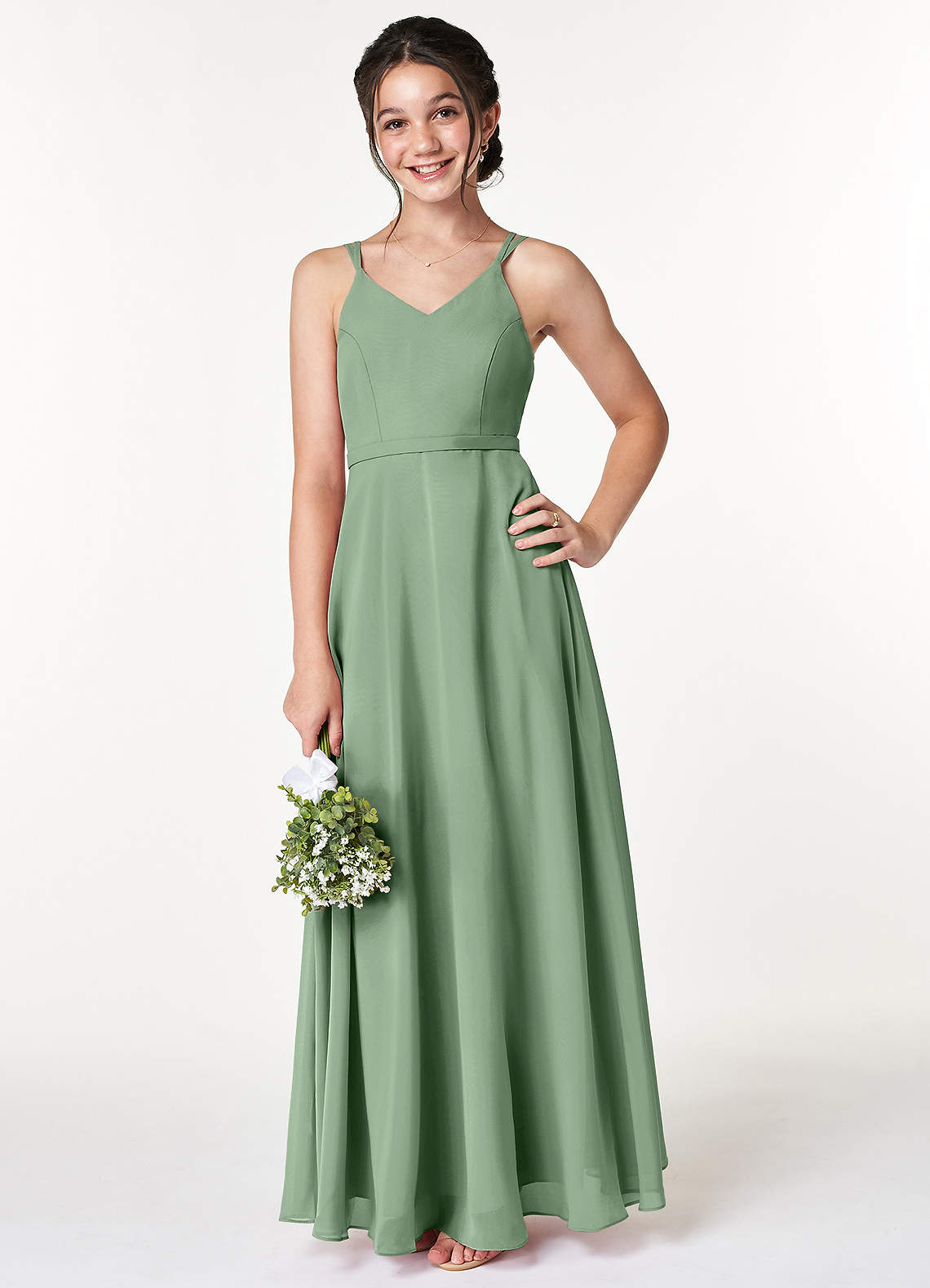 Azazie Janine Junior Blue Jay A-Line Chiffon Dress image1