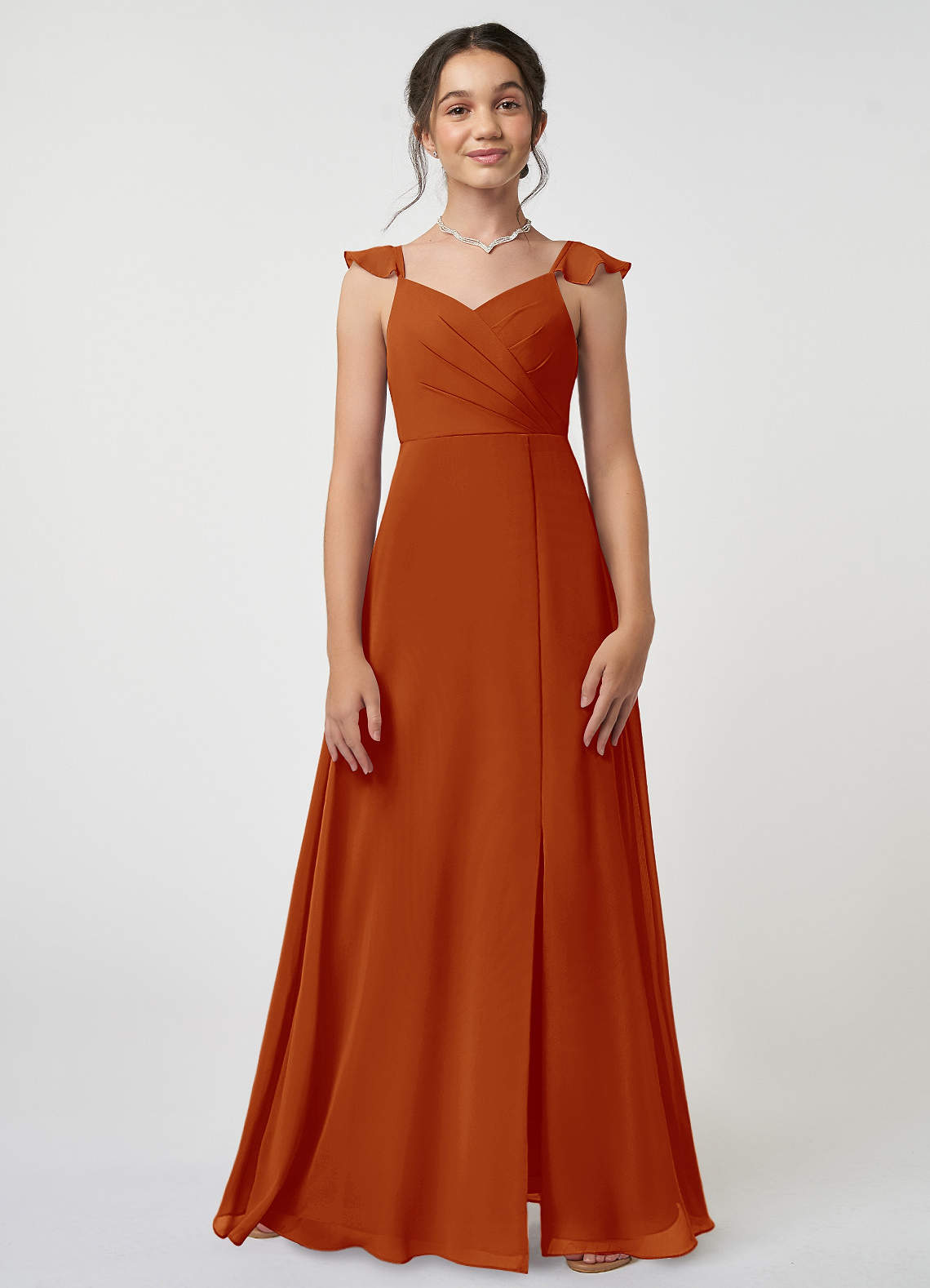 Azazie Amada Junior Paprika A-Line Ruched Chiffon Dress image1