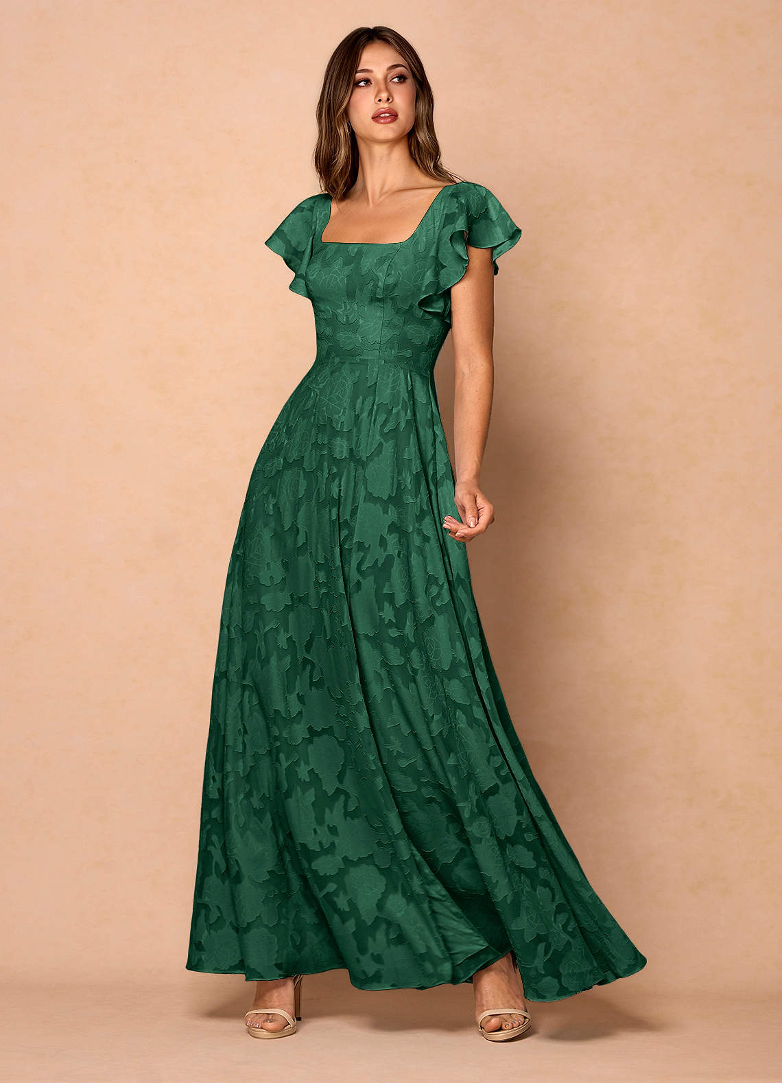 Anna Emerald Green Ruffled Maxi Dress | Azazie