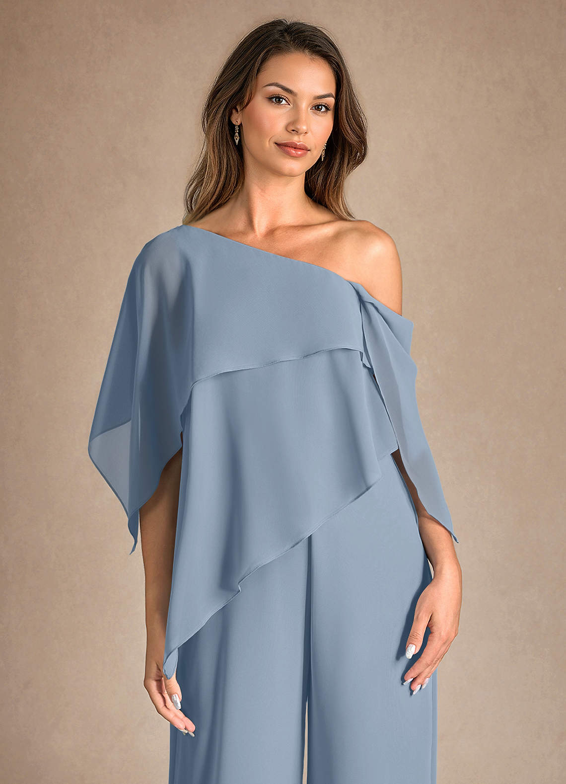 Azazie Halima Mère de la mariée Robes Robe Combinaison/Tailleur Pantalon en Mousseline de soie Fente Latérale Bleu Poussiéreux image7