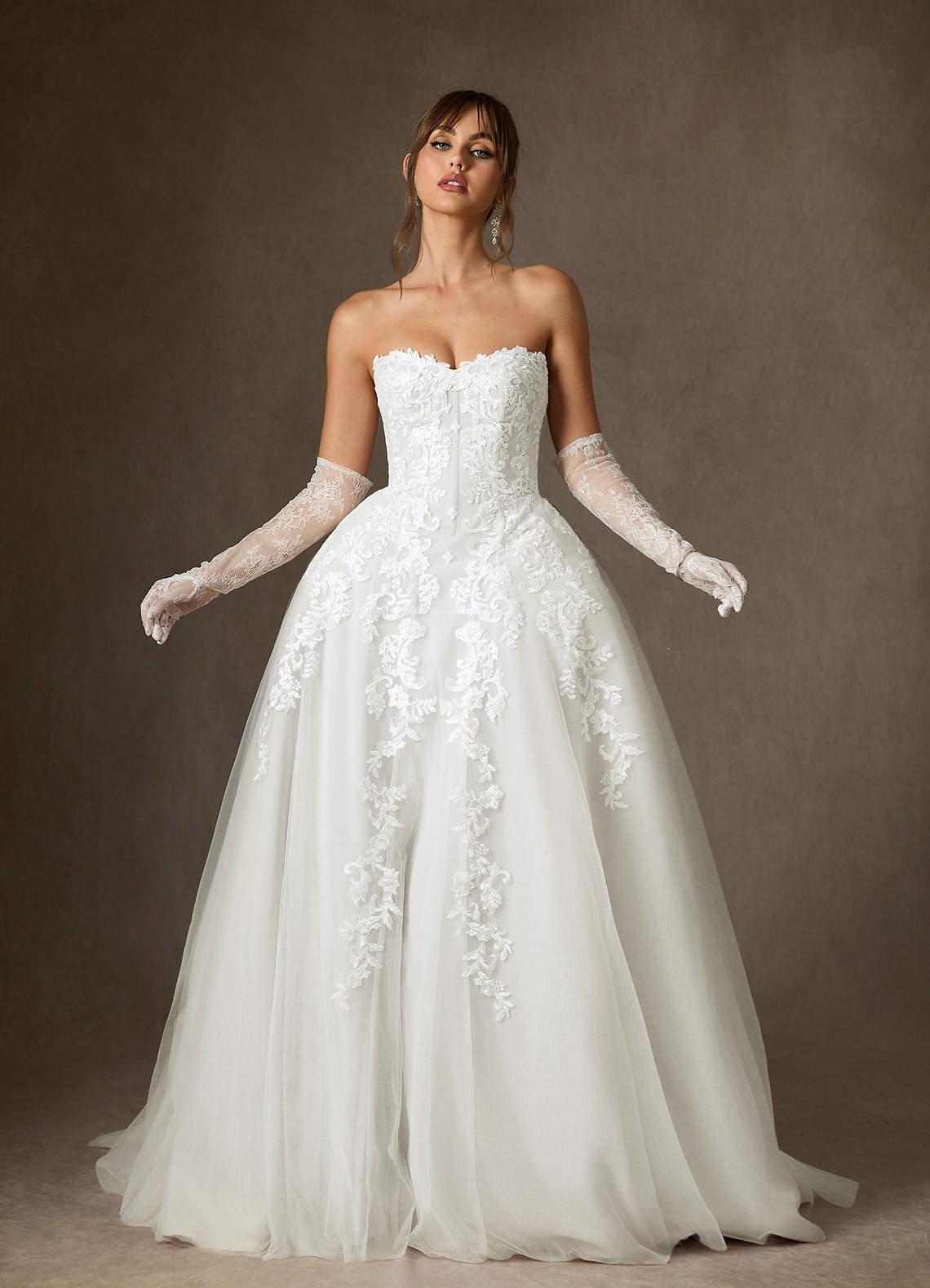 Azazie Sonnet Wedding Dresses Diamond White Ball-Gown Strapless Lace Dress image1