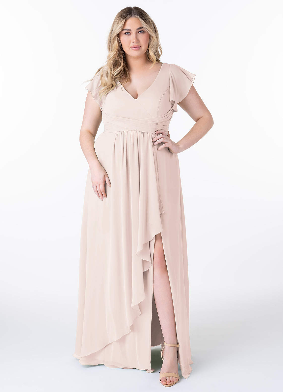 Azazie Omari Vestidos de madrinha de casamento Vestido Pétala De Rosa de Chiffon de Linha A image6