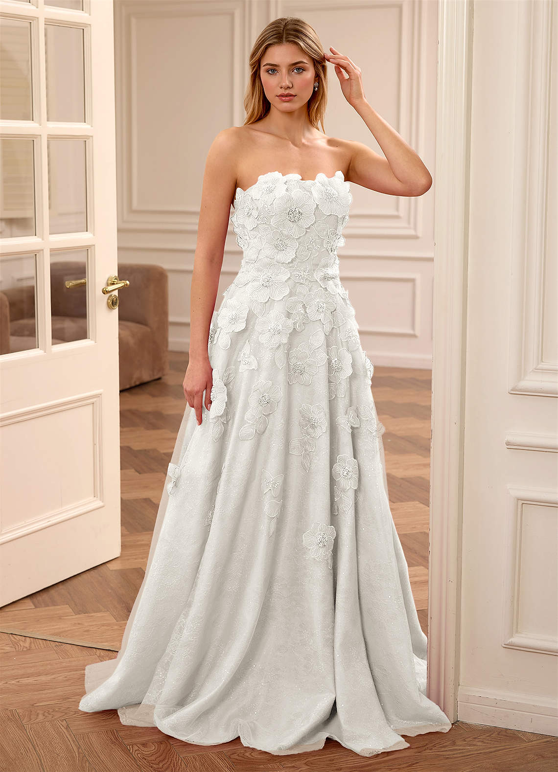 white floral lace prom dress Chiffon V-Neck Silver Mother of the Bride Dress with Short Sleeves US4 / Silver main image 0