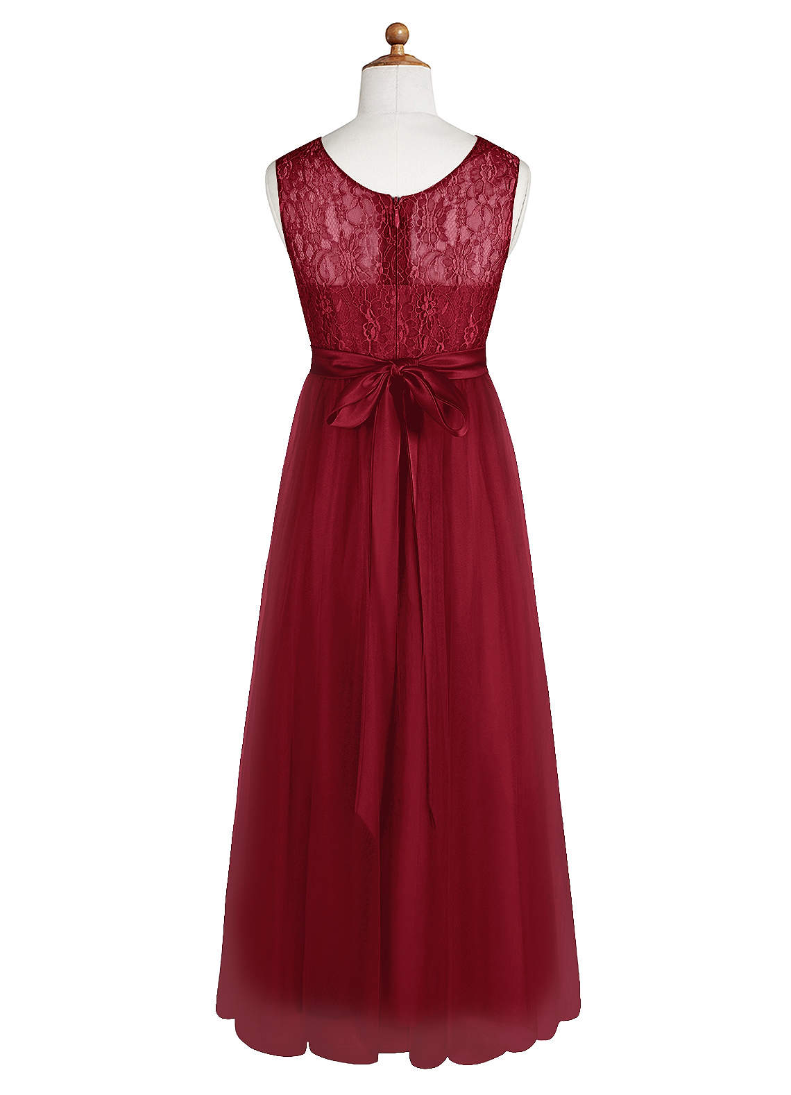 Azazie Georgette Junior Burgundy A-Line Lace Tulle Dress image8