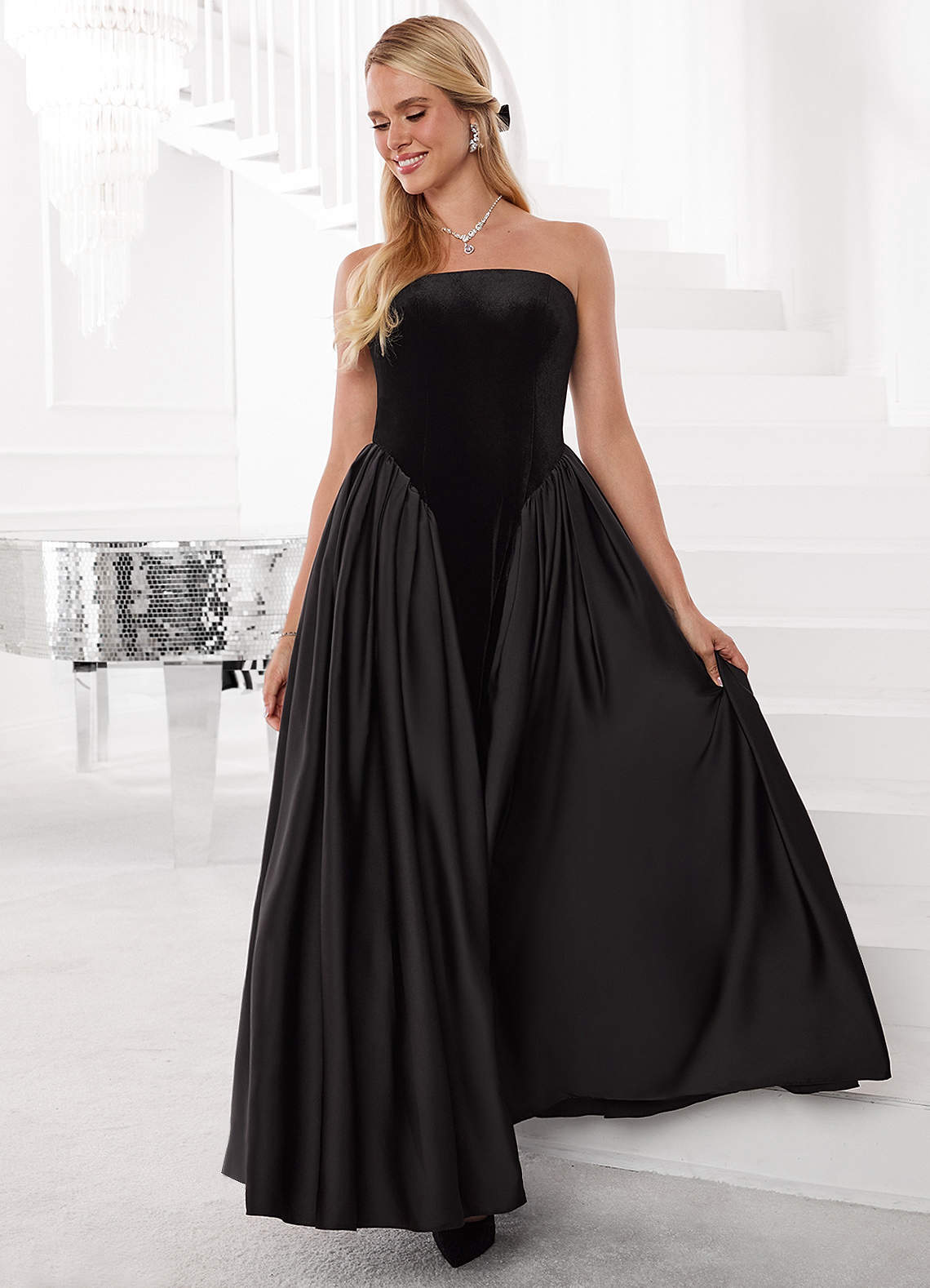 Barbie  AZAZIE 4011 Strapless Velvet and Stretch Satin A-Line Dress Ready  to Ship | Azazie