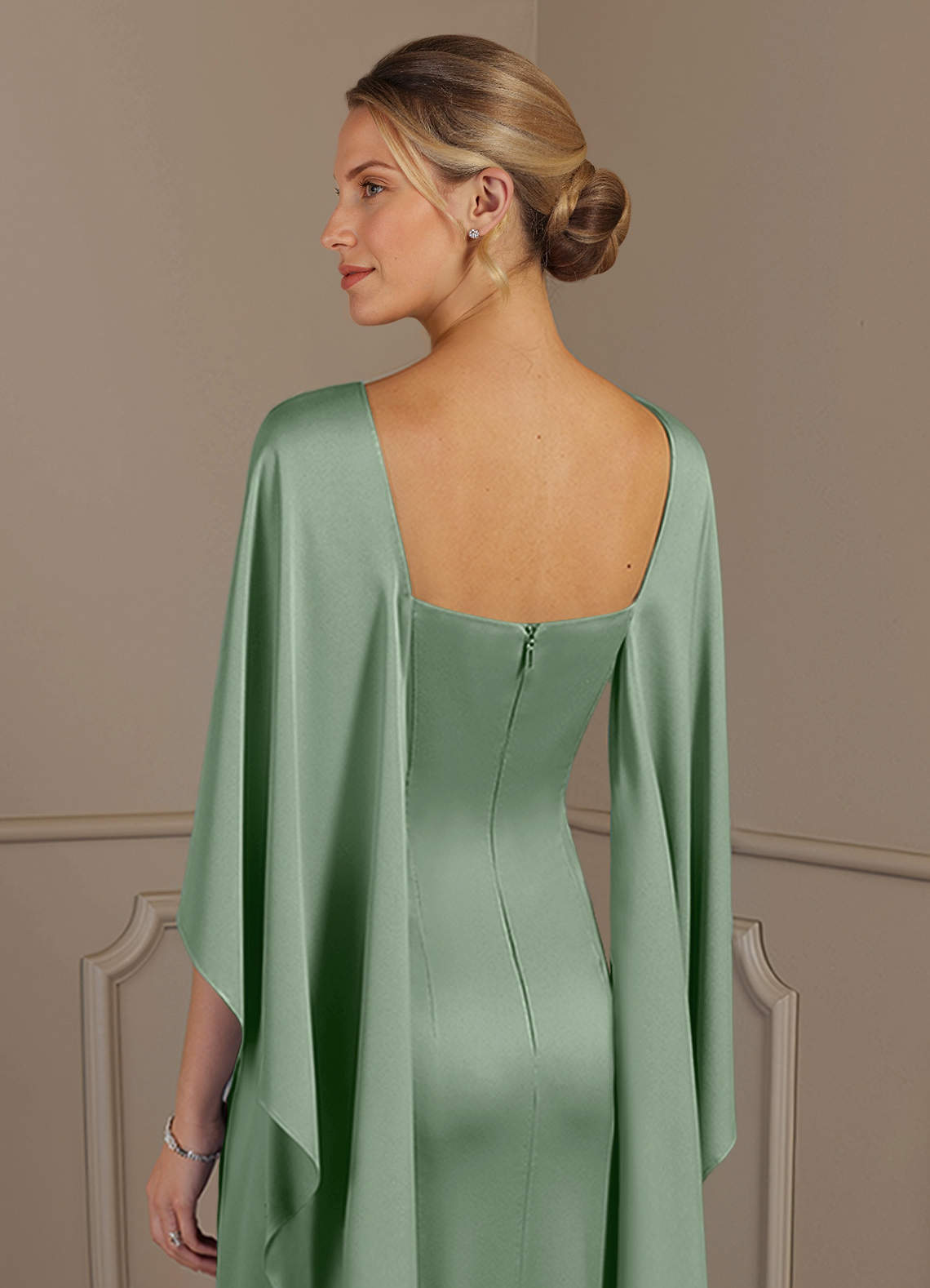 Azazie Eli Mother of the Bride Dresses Matcha Sheath Boatneck Stretch Satin Dress image5
