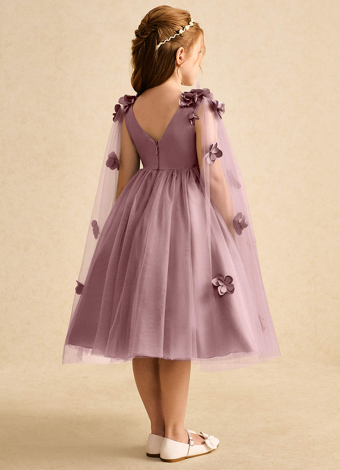 Azazie Staria Flower Girl Dresses Dusty Rose Ball-Gown Ruched Tulle Dress image8