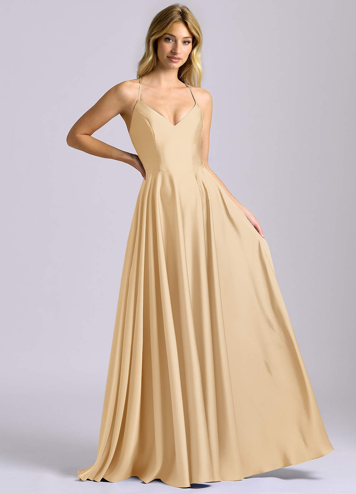 Azazie Truce Gold Stretch Satin Bridesmaid Dresses | Azazie