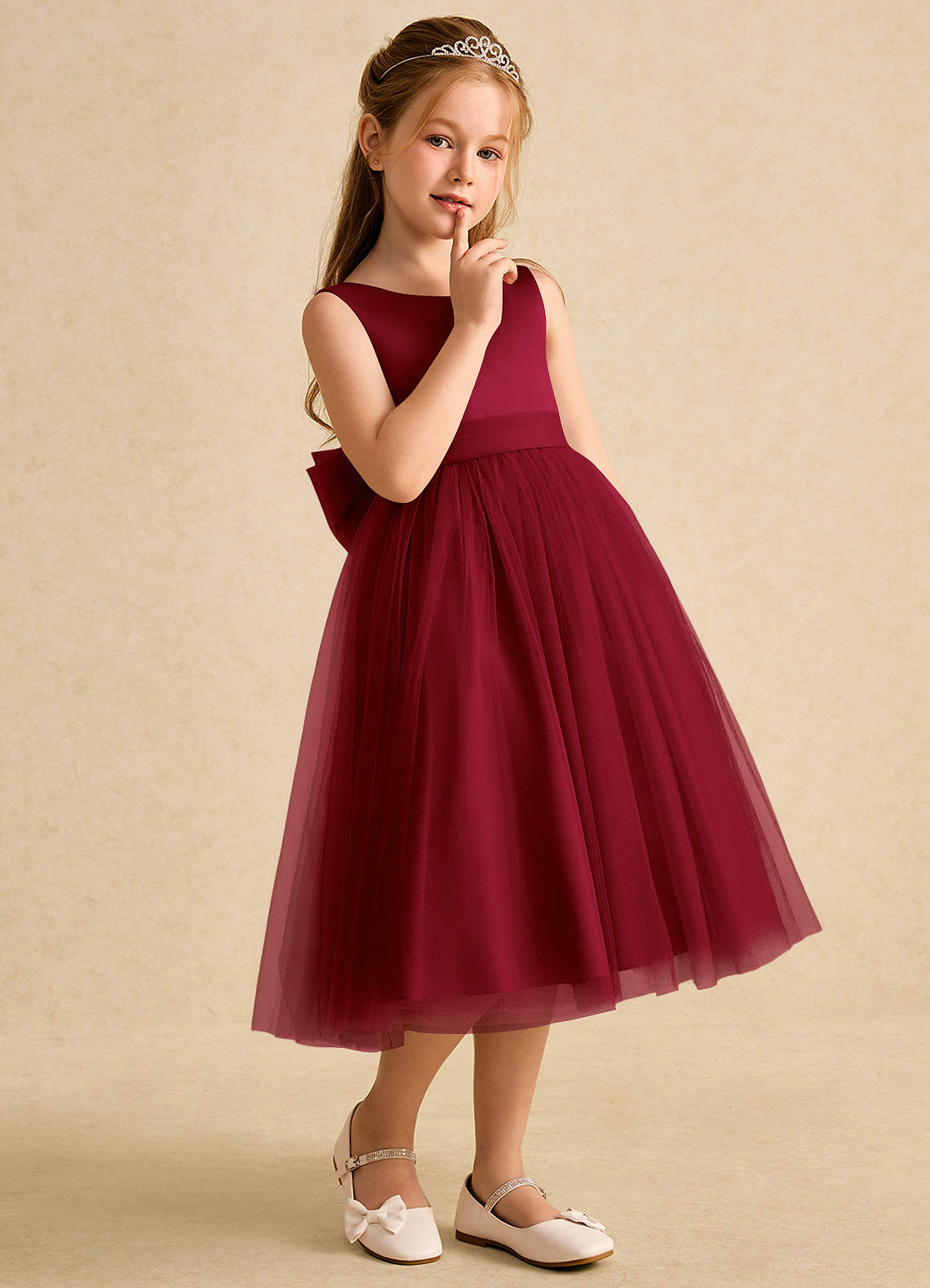 Azazie Winnie Robe Demoiselle D'honneur Fillette Robe Princesse en Tulle Arc Bourgogne image5