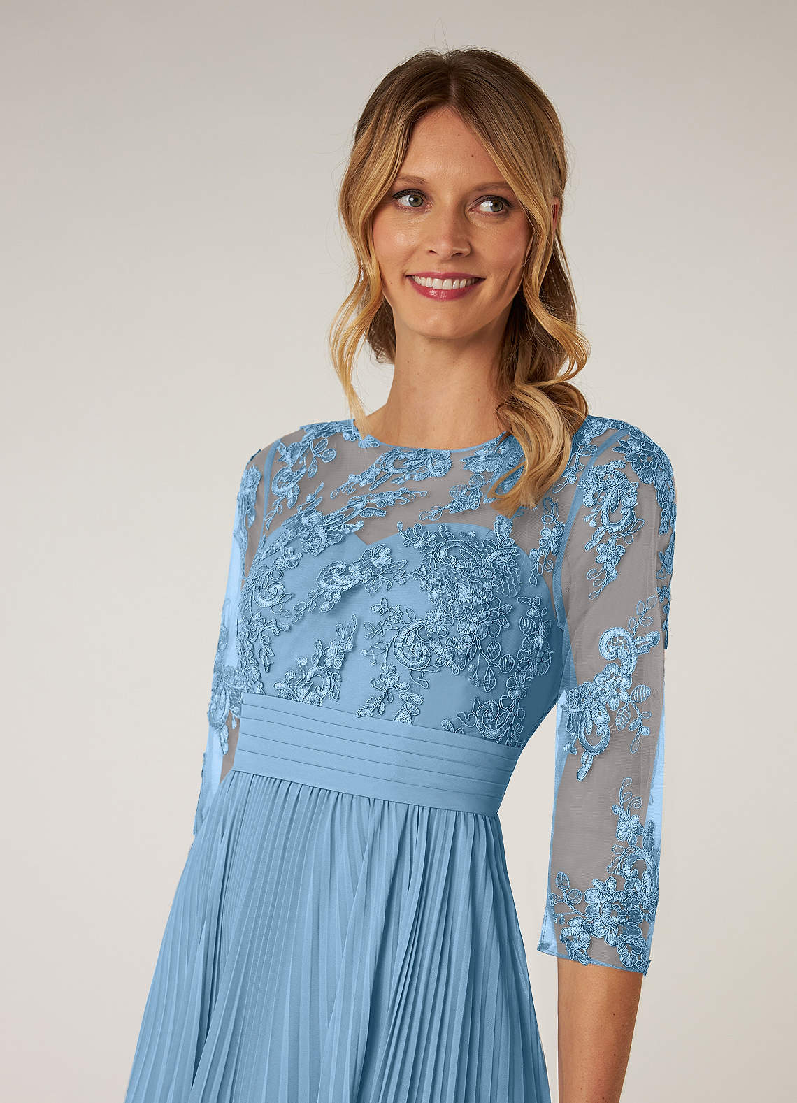 Azazie Tutu Mother of the Bride Dresses Steel Blue A-Line Boatneck Lace Chiffon Dress image4