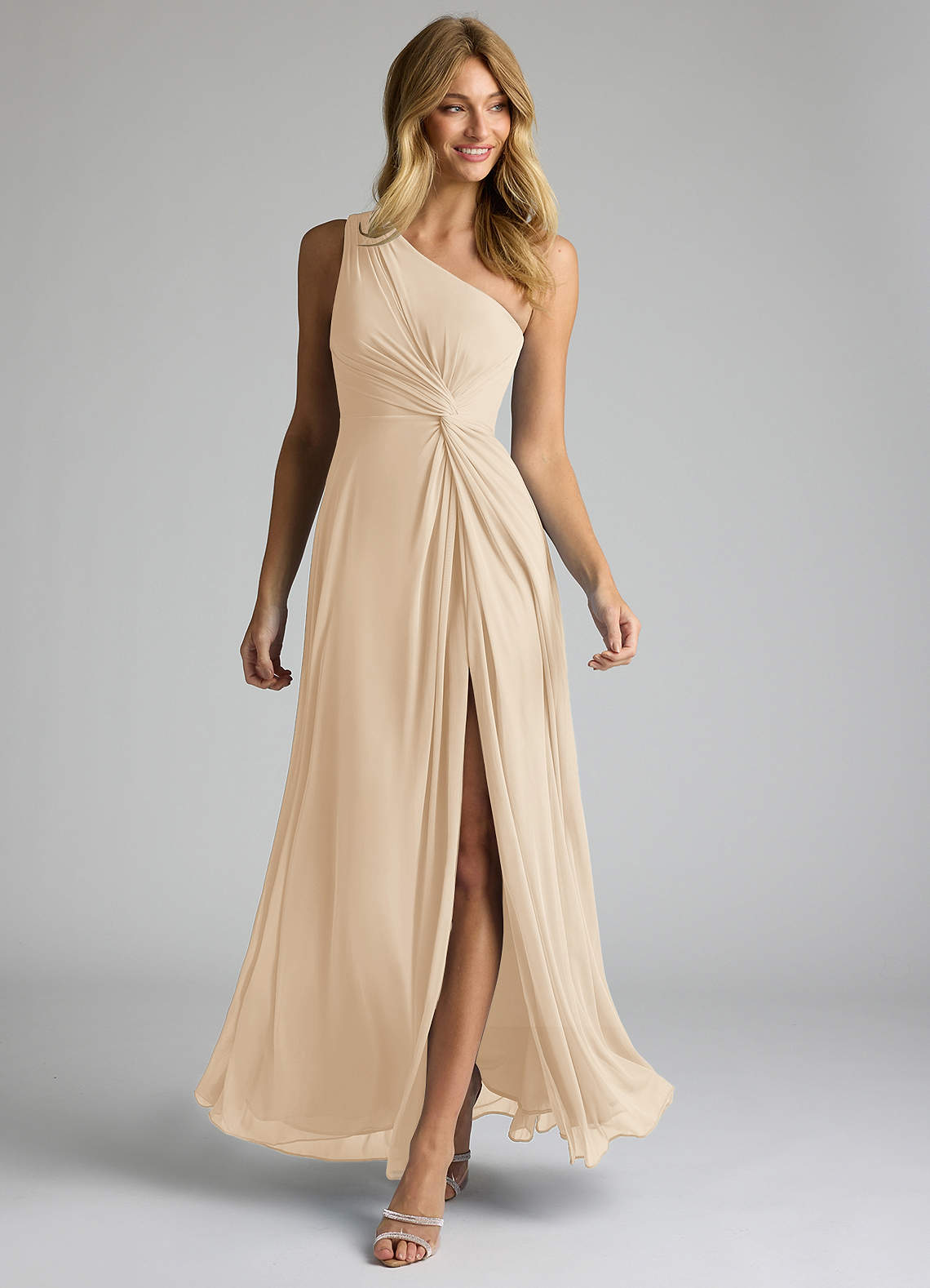 Nuage Airy DressサイズS Floral Pleated One-shoulder Satin Maxi Bridesmaid Dress With