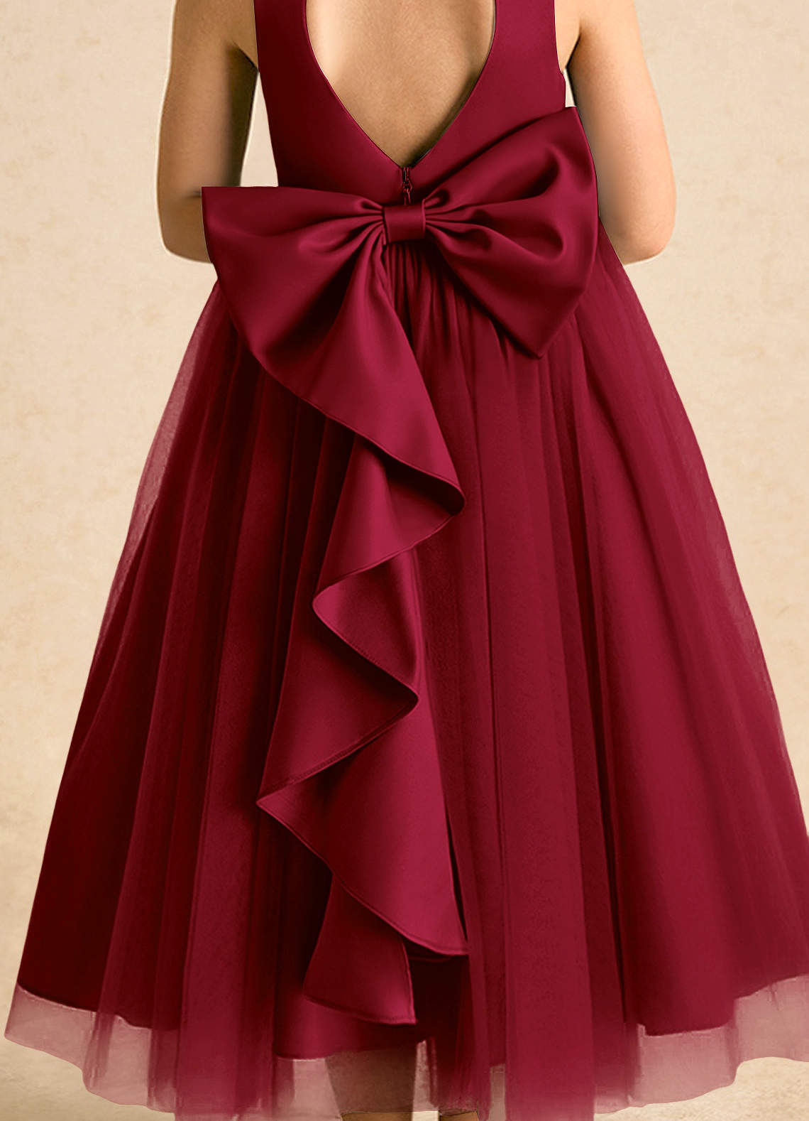 Azazie Solia Robe Demoiselle D'honneur Fillette Robe Princesse en Tulle Arc Bourgogne image6
